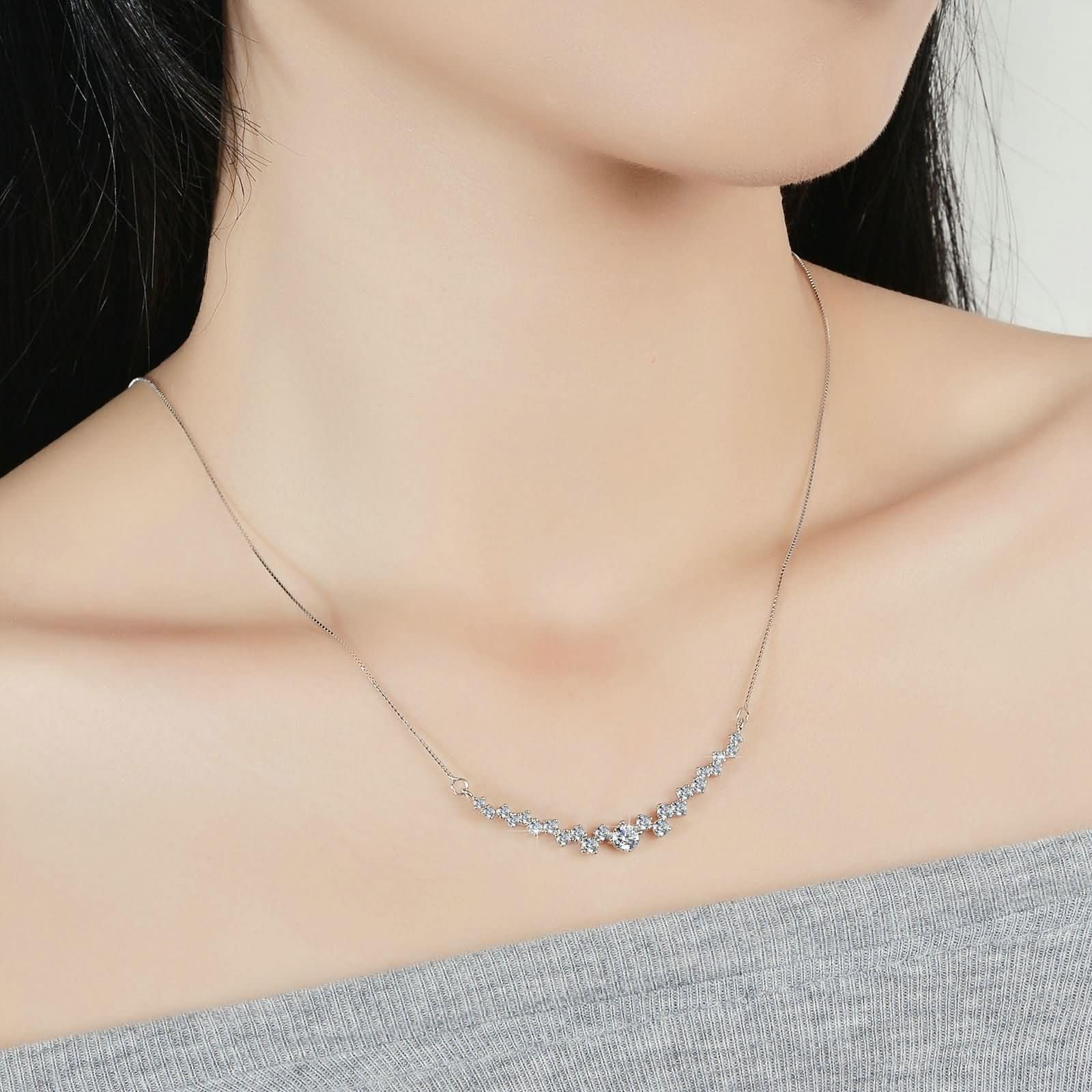 Collar con colgante de cadena para mujer, oro blanco de 9 quilates, 14 quilates, 18 quilates, geométrico con moissanita, collar de plata para mujer