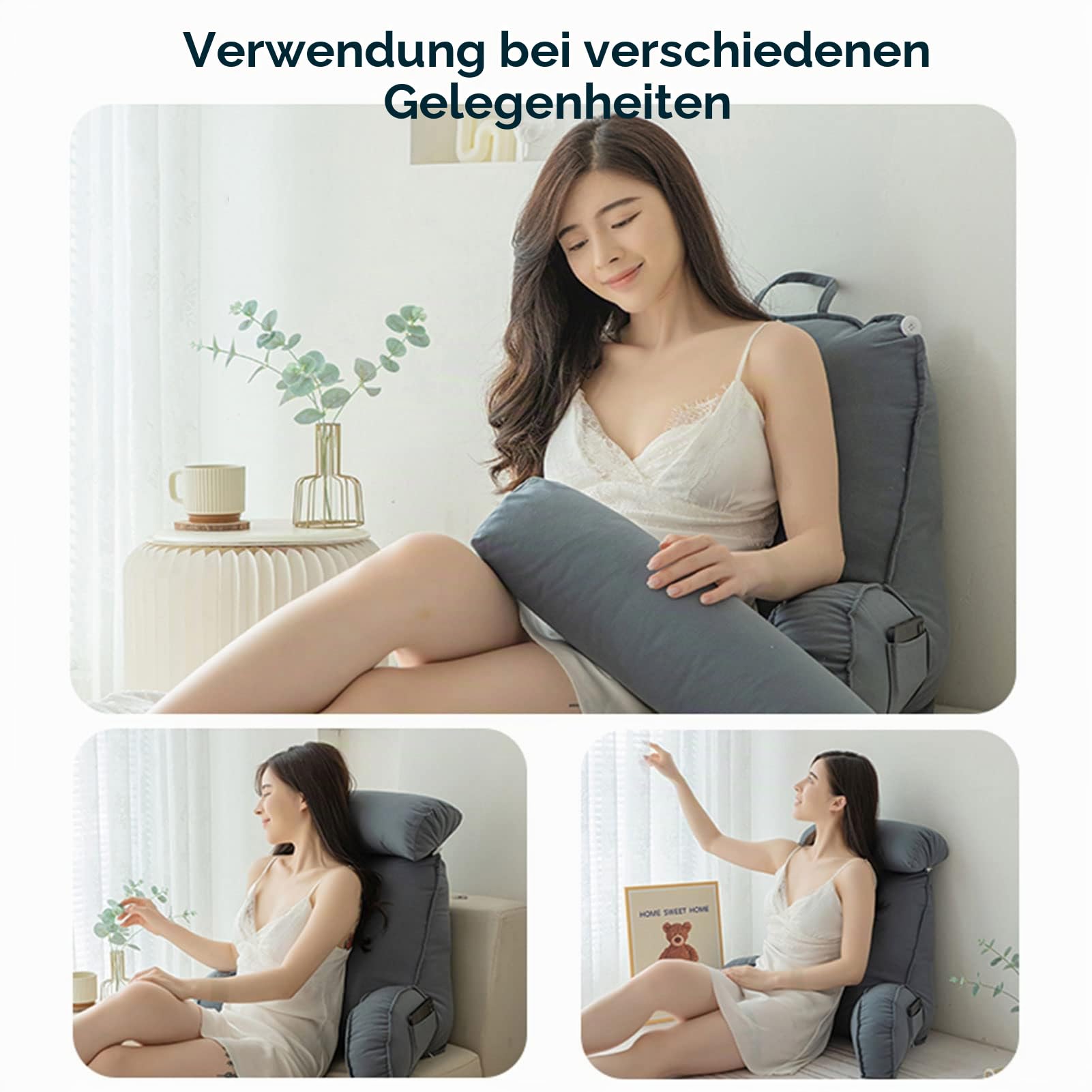 Lesekissen mit Armlehnen,Rückenkissen für Sofa,Bücherkissen Für Bett,mit Abnehmbarer Nackenrolle,Sitzstützkissen Zum Entspannen,Spielen,Lesen,Fernsehen