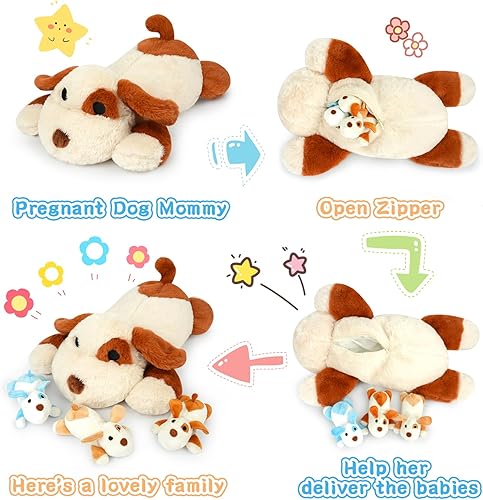 Miniatura 2 de Hagusahuo Beagle - Peluche de perro Beagle, suave mamá con 3 cachorros de peluche en la barriga, lindo juguete de peluche para niños y niñas