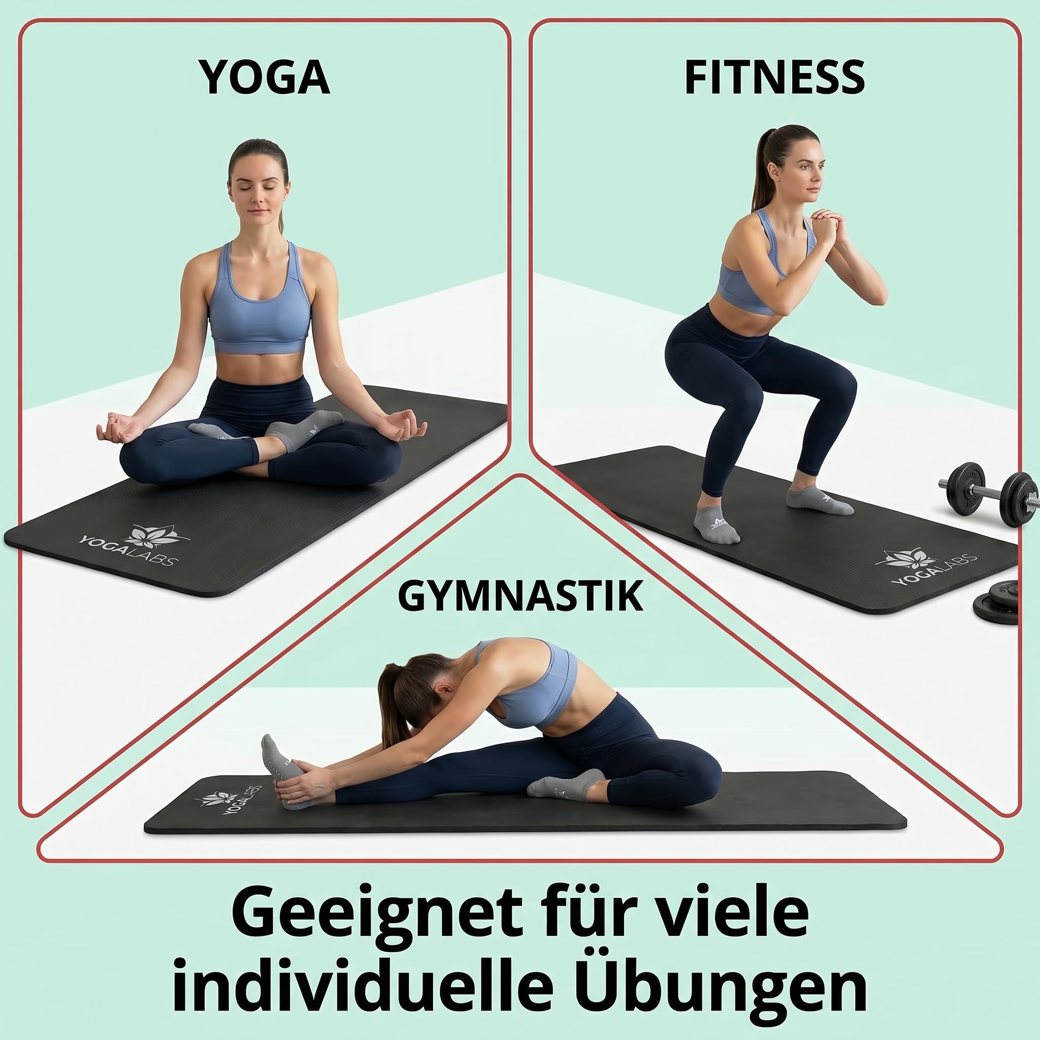 Esterilla de yoga NRB 183 x 61 x 1,5 cm – Esterilla de fitness extra gruesa y esterilla de gimnasia – Antideslizante, suave con articulaciones y resistente – Esterilla de pilates con correa