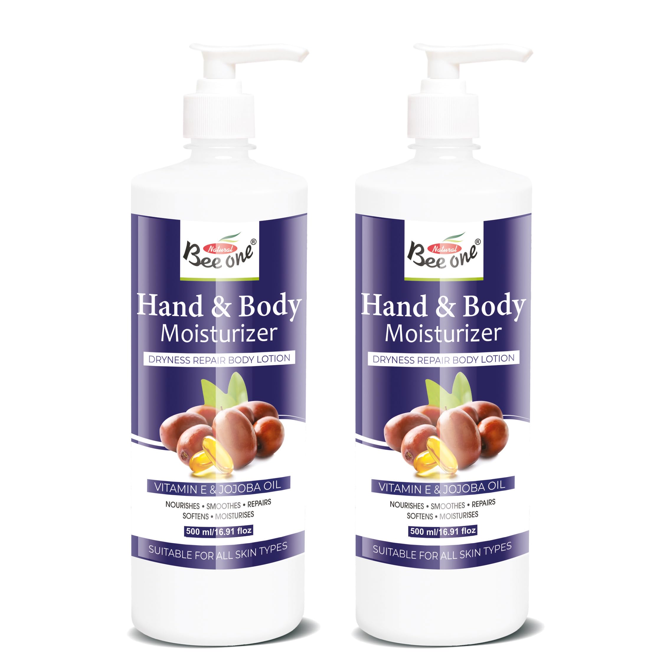 Bee One 24hr Moisture Lock Hand & Body Lotion | For Soft and Supple Skin (Pack of 2) | 500ml x 2= 1000ml