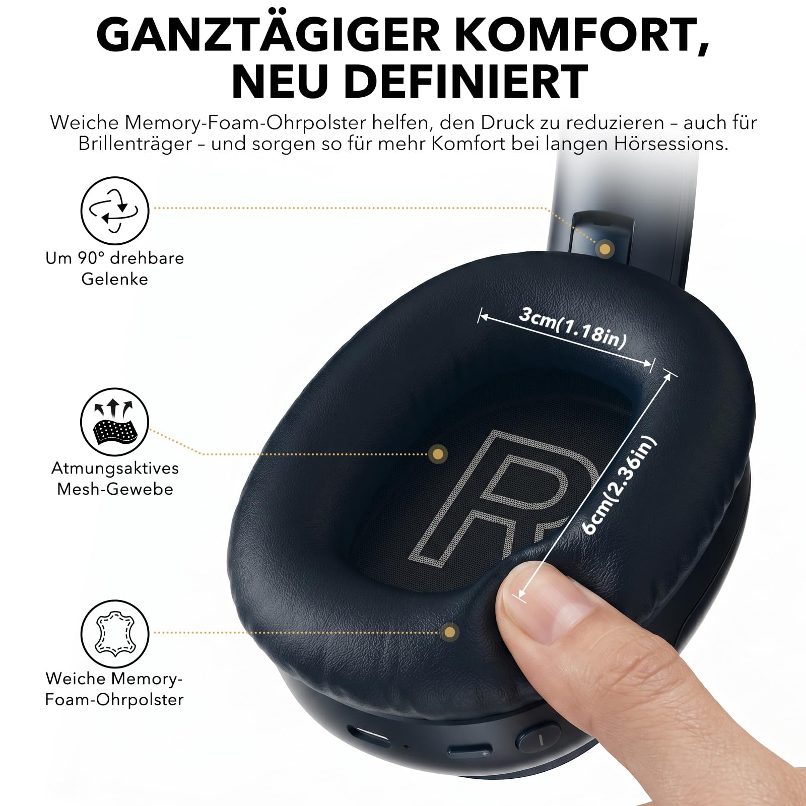 1Mii E700 Kabellose Bluetooth Noise-Cancelling-Over-Ear-Kopfhörer, Indigo | Hybrid ANC, Hi-Res Audio LDAC, Bequem für Pendler & Vielreisende, aptX Low Latency für TV, Büro, Home office & Flugzeug