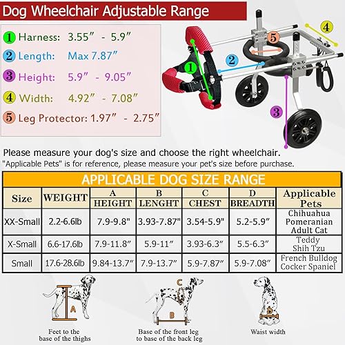 Miniatura 2 de Silla de ruedas para perros para patas traseras, carritos ajustables para perros con ruedas, silla de ruedas pequeña para perros con patas traseras