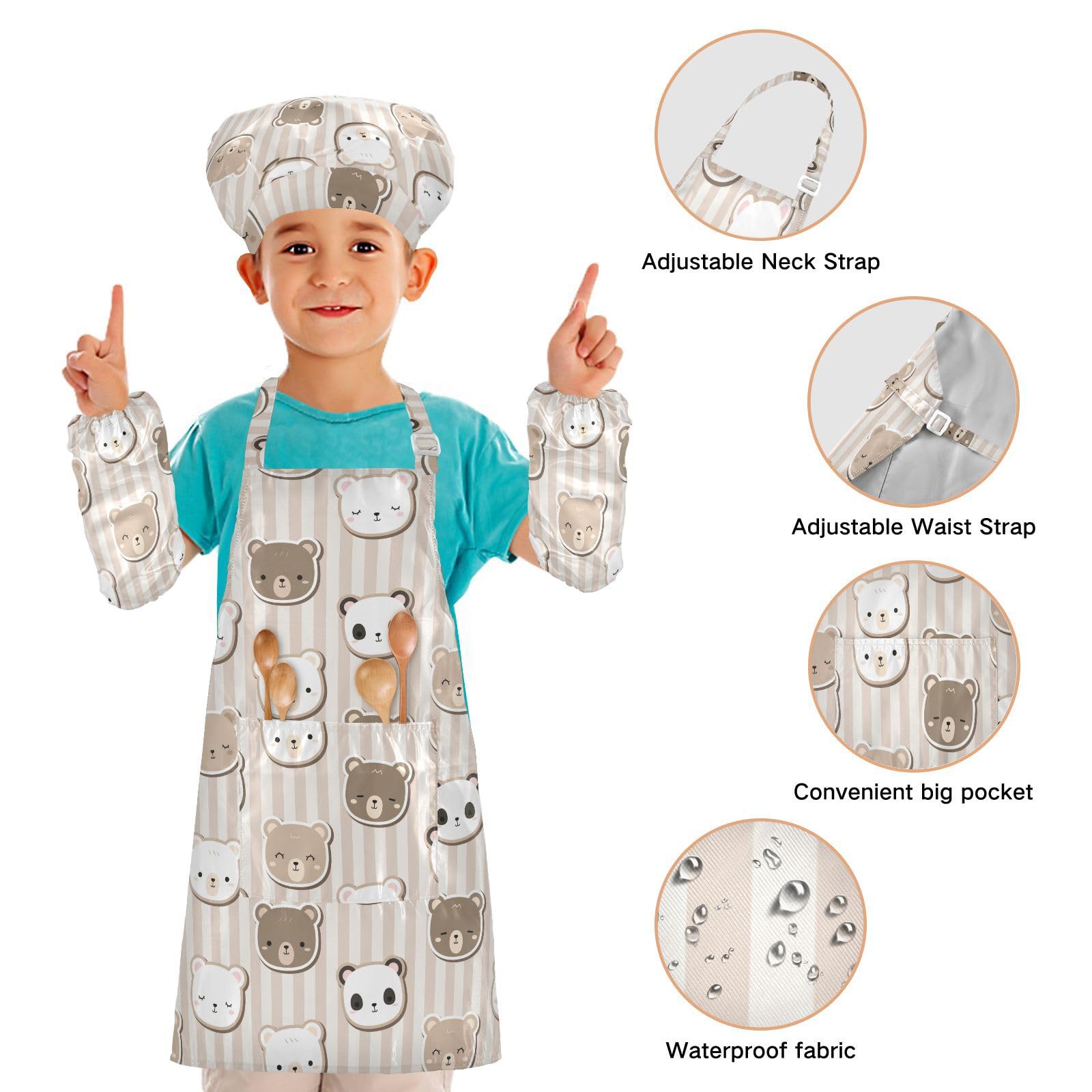 Kids Apron And Chef Hat Sets, Kids And Toddler Apron Chef Costume - Includes Play Kitchen Utensils