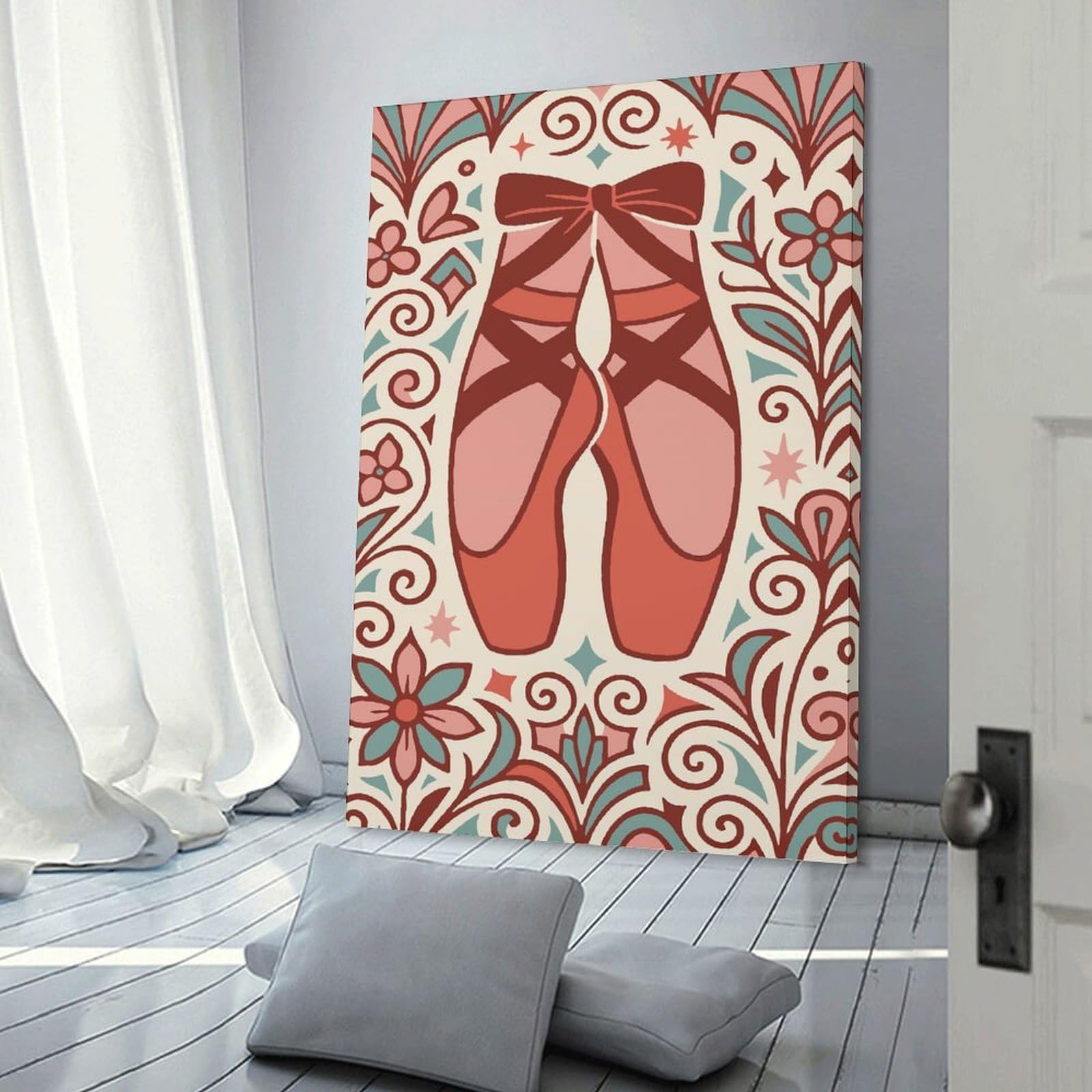 Junmoney Canvas Wall Decor Ballet Shoes Floral Art, 20x30inch(50x75cm), for Gallery Wall Layouts in Home Or Office, Home Wall Art for Statement Displays