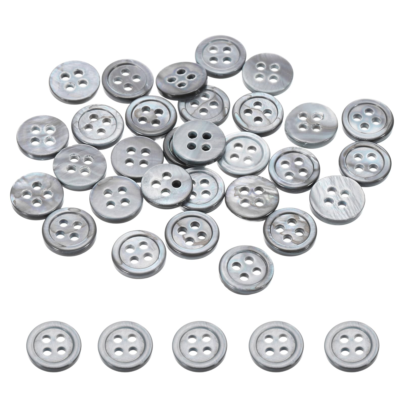 PATIKIL 30 Pcs 10mm Mother of Pearl Buttons, 4 Holes MOP Natural Pearl Shell Buttons for Sewing Clothes Coat Suits Shirt DIY Craft Decoration, Gray