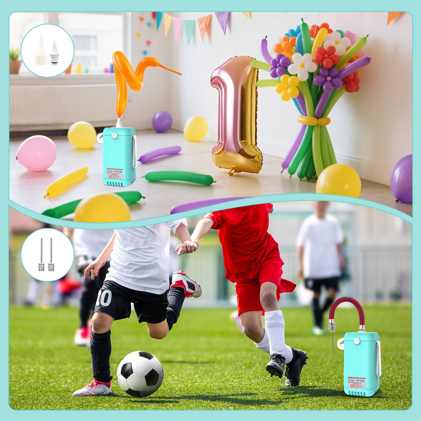 PlusFive Pompa elettrica per palloncini da modellare, pompa per palloncini portatile, con pompa a palloncino, per palloncini lunghi 260 Q (blu)