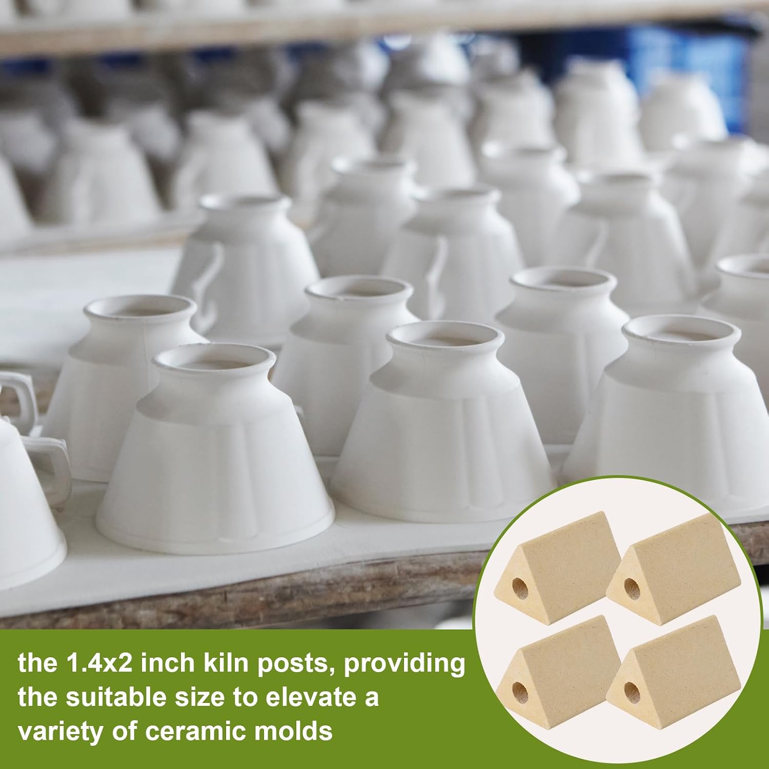 Tuanse 4 Pack 3" Tall x 1.4" Wide Triangle Kiln Posts High Alumina Kiln Shelf Long Ceramic Shelf Supports for High Temperature Kilns Sturdy Firing Posts