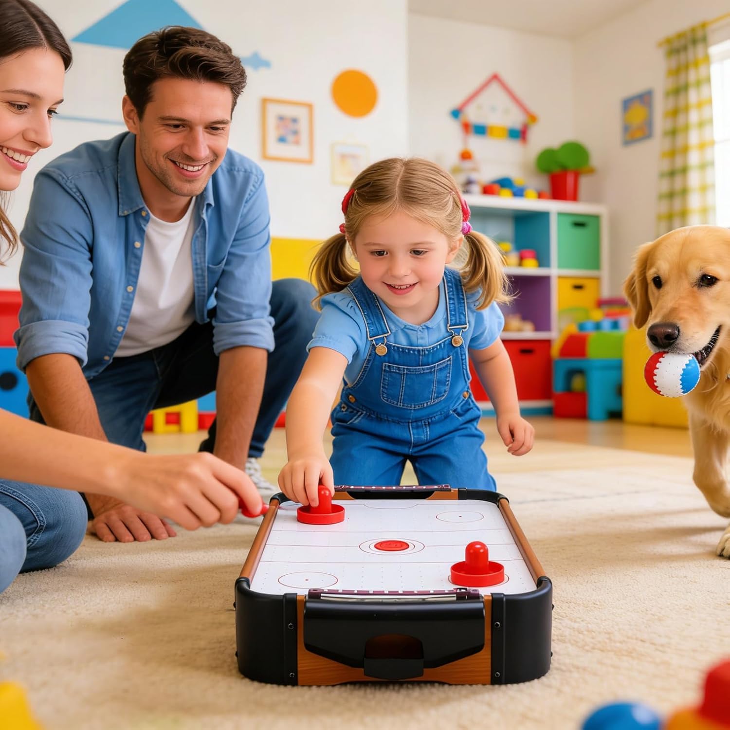 Air Hockey Table Game - Two-Player Wood Interactive Arcade | Table for Home or Game Room Entertainment, Birthday, Christmas, New Year, Party, or Youth Teens Play Fun Exciting Competition