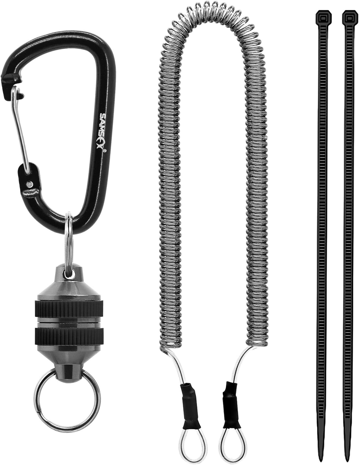 SAMSFX Fishing Strongest Magnetic Net Release Magnet Clip Holder Retractor with Coiled Lanyard