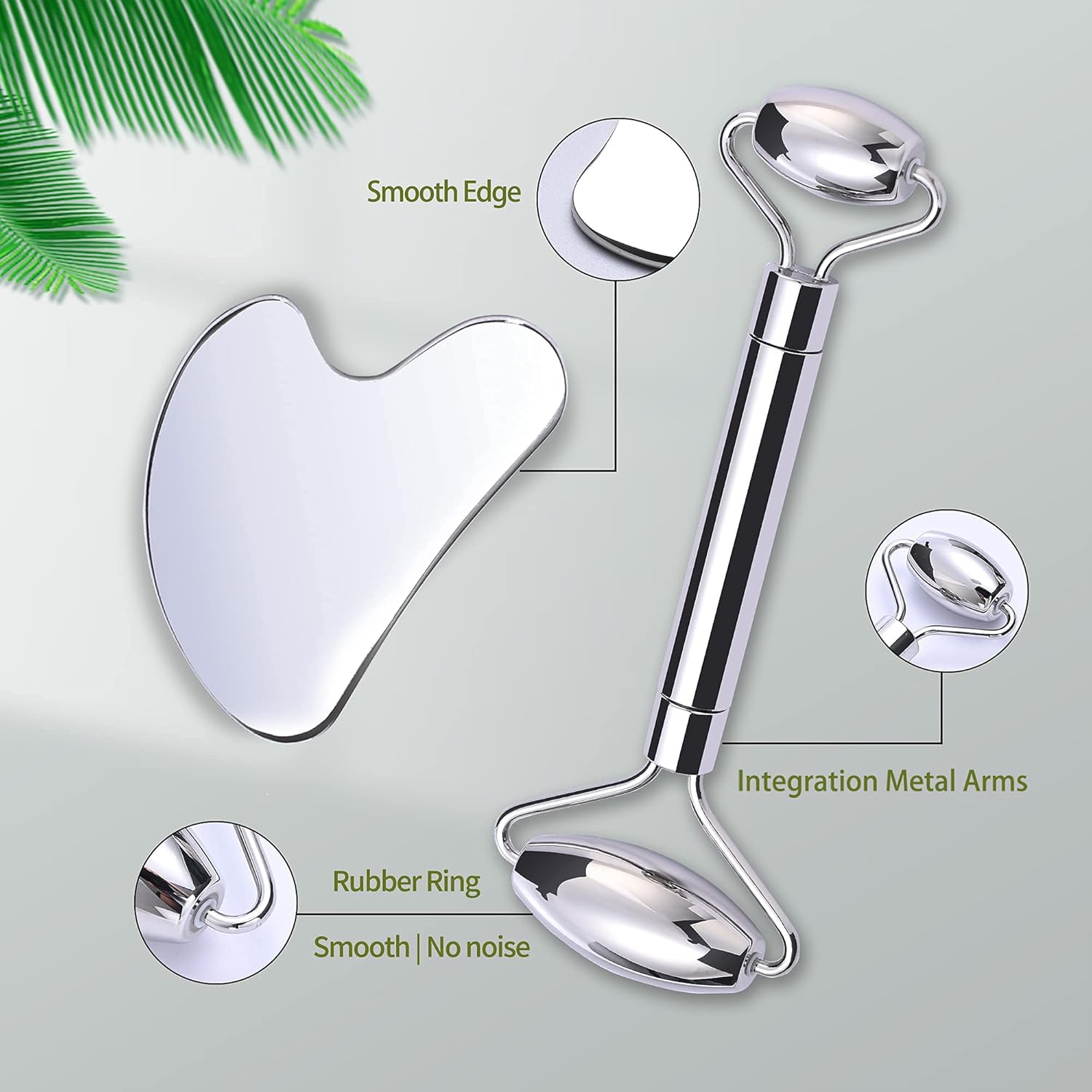 Stainless Steel Face Roller and Gua Sha Set,Metal Facial Roller for Face,Eyes,Neck and Body - By IsBuho : Beauty & Personal Care