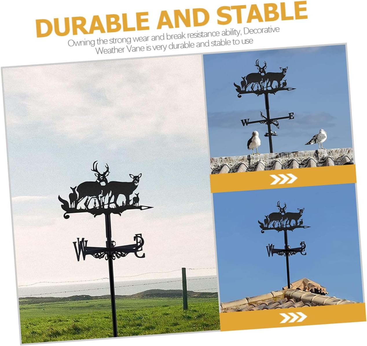Deer Group Iron Weathervane Wind Indicator Outdoor Garden Lawn Metal Vane Ornament with Stake for Roof Decoration