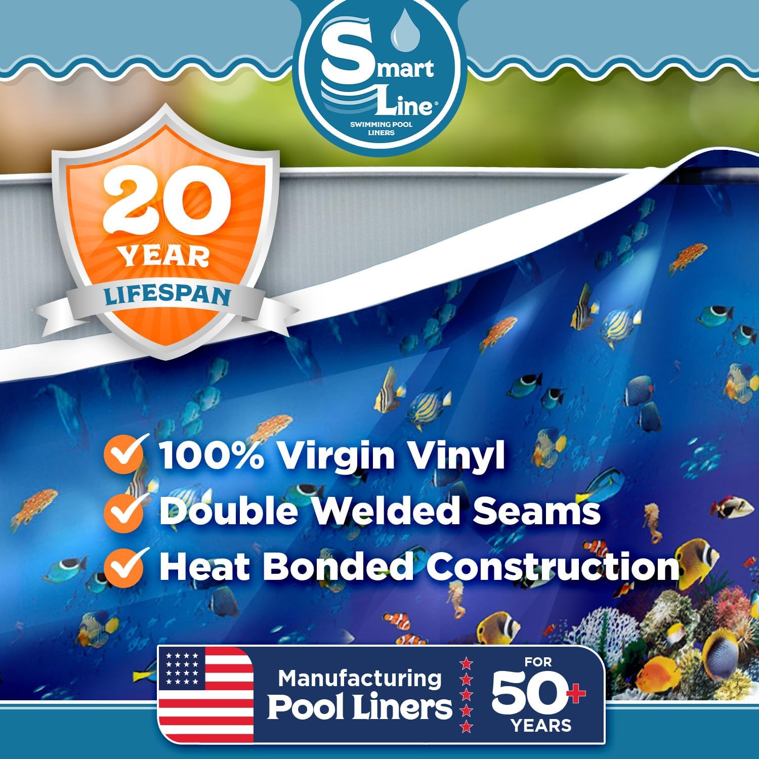 Smartline 12 ft x 24 ft Oval Swimming Pool Liner | Caribbean | Unibead Style | 52 Inch Wall Height | 20 Gauge Heavy Duty Virgin Vinyl | Designed for Steel Sided Above Ground Swimming Pools