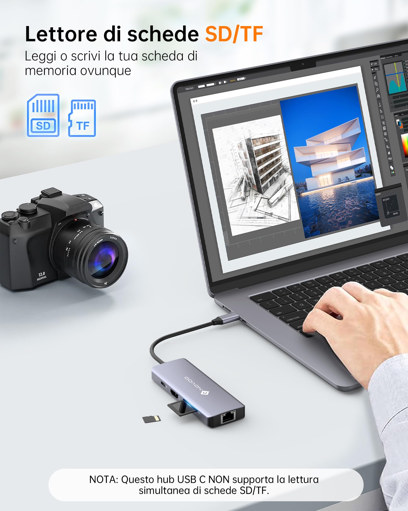 NOVOO USB C Hub 4K@60Hz HDMI Gigabit Ethernet 8-in-1 USB C Adapter Multiport with PD 100W,2 USB-A, 1 USB-C Data Port,SD&TF Docking Station for iPhone 15,MacBook Air/Pro M2, Dell, XPS 15,HP, Lenovo