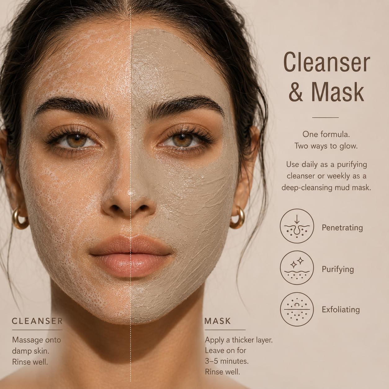 Pixi Beauty Glow Mud Cleanser | Limpiador Facial Diario Purificante con 5% de Ácido Glicólico | Exfolia y Purifica Suavemente los Poros y Ilumina sin Despojar la Piel | 135 ml / 4.57 fl oz