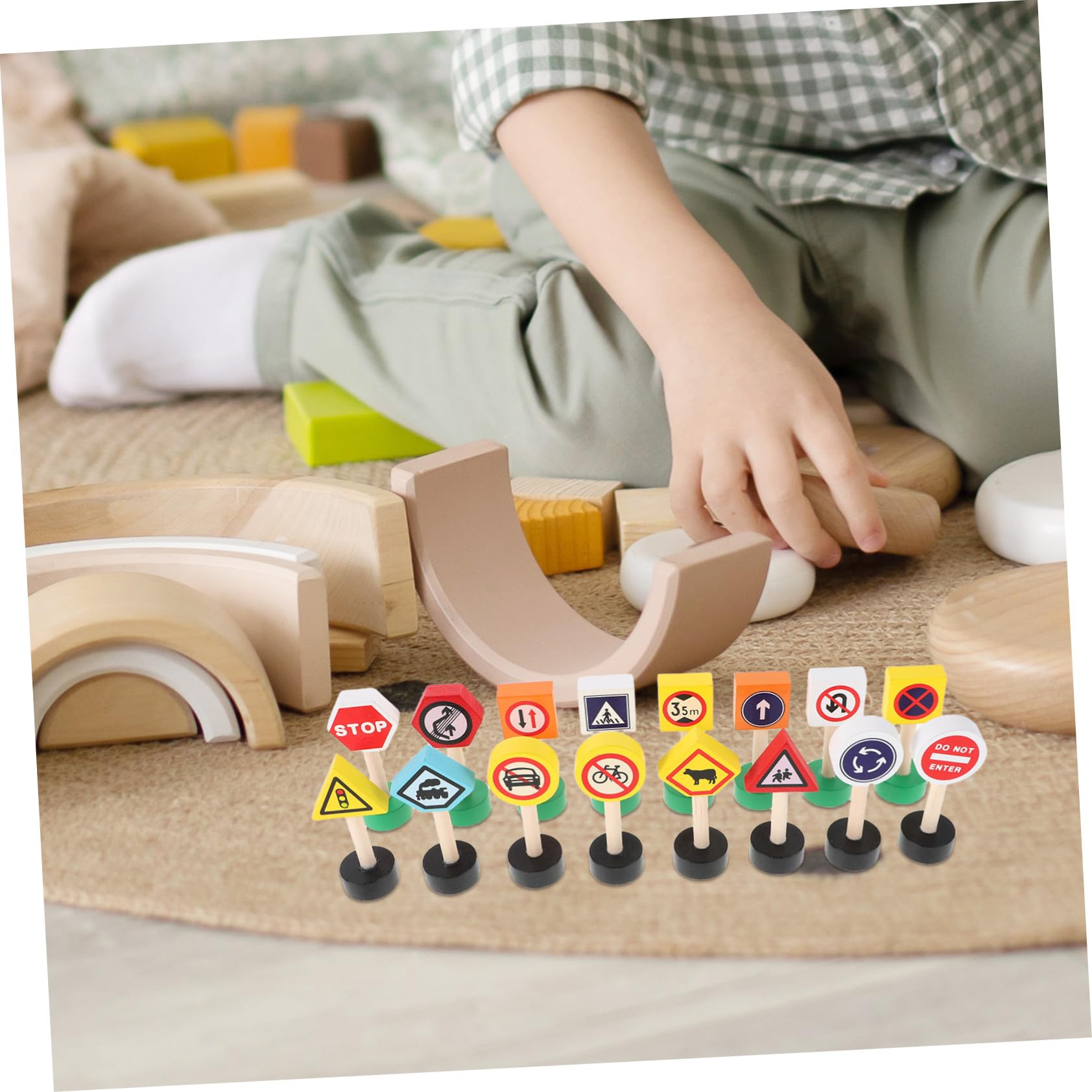 Ensemble de Jeu Panneau Signalisation Garçon et Filles en Bois 16pcs, Jouet Éducatif Coloré et Créatif pour Apprentissage Interactif Sécurisé à Domicile Classe