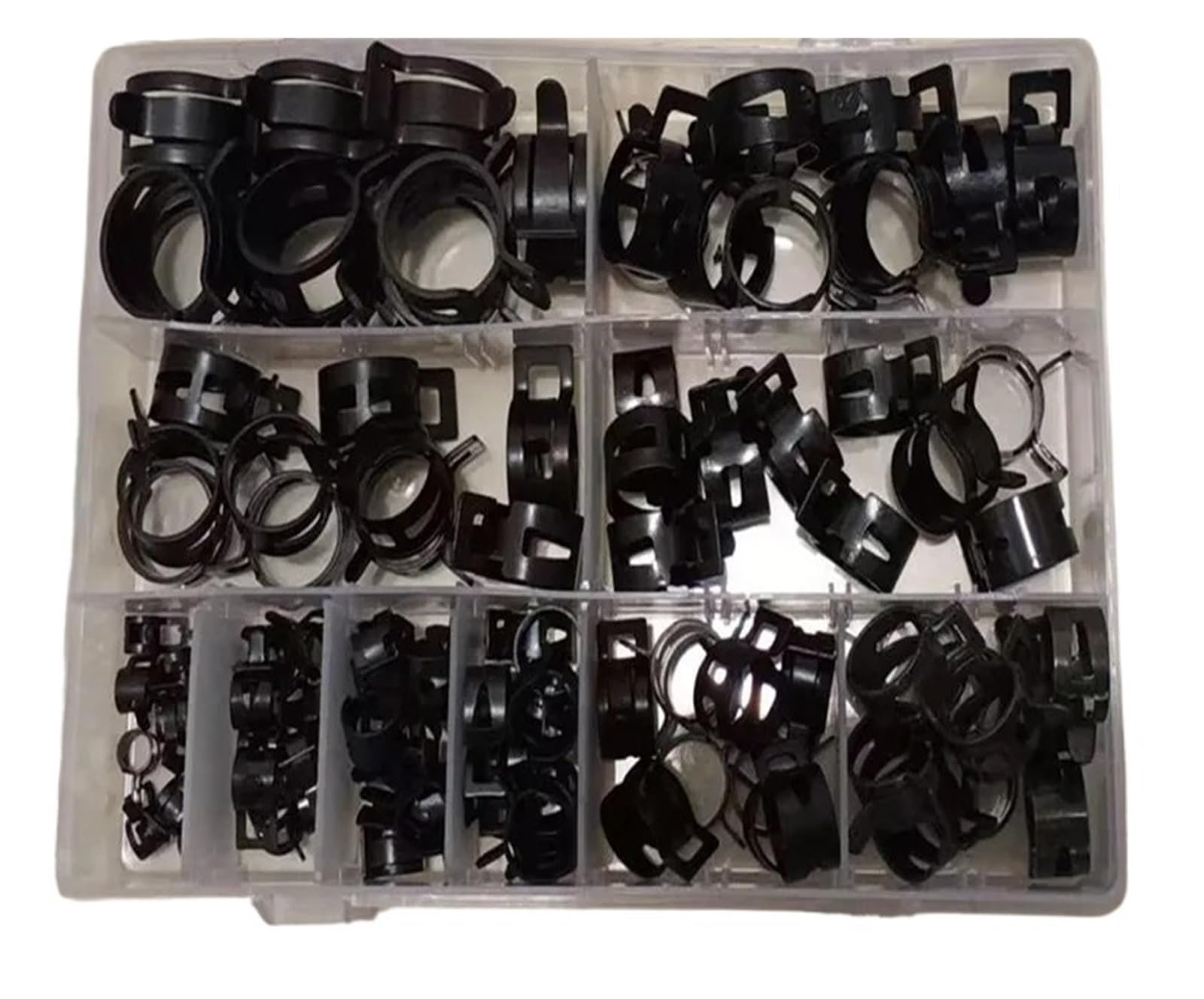 100 Sztuk/zestaw 6-17/6-22mm Czarna Sprężyna Podciśnieniowa Olej Opałowy Woda Zacisk Węża Rura Rurowa Do Zacisku Taśmowego Zestaw Asortymentowy Metalowego Zapięcia(100pcs 6-22mm)