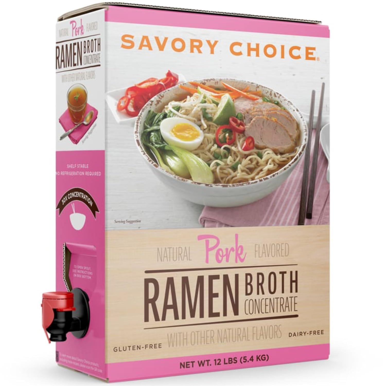 SAVORY CHOICE Pork Ramen Broth Concentrate, 4.5 Liter (1.19 Gallons) Bib - Gluten-Free, Diary-Free Ramen Broth Concentrate - Bulk, Shelf Stable for Chefs or Aficionados