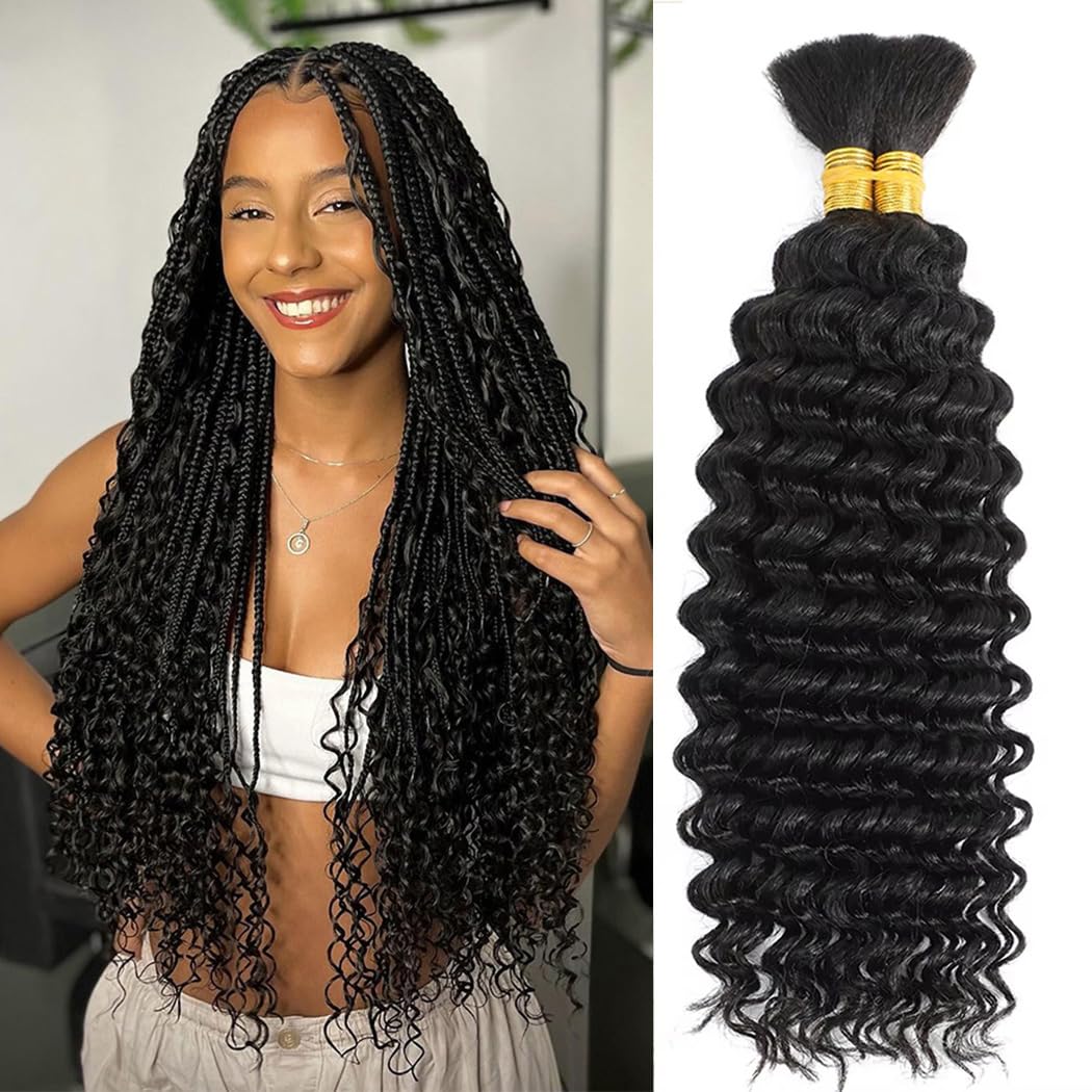 Cabello humano trenzado para trenzas bohemias de 20 pulgadas, 3.88 oz de onda profunda, cabello humano a granel para trenzar 12A, 100% sin procesar, extensiones de cabello bohemio a granel, color