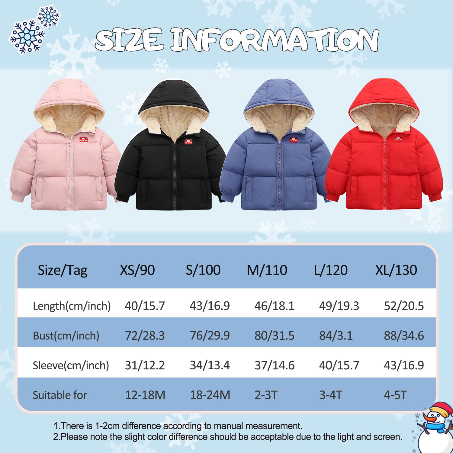 Kids4ever Cappotto Invernale per Bambina e Bambino Giacca con Cerniera e Cappuccio Antivento in Caldo Pile Tuta da Neve con Due Tasche 6 Mesi-5 Anni
