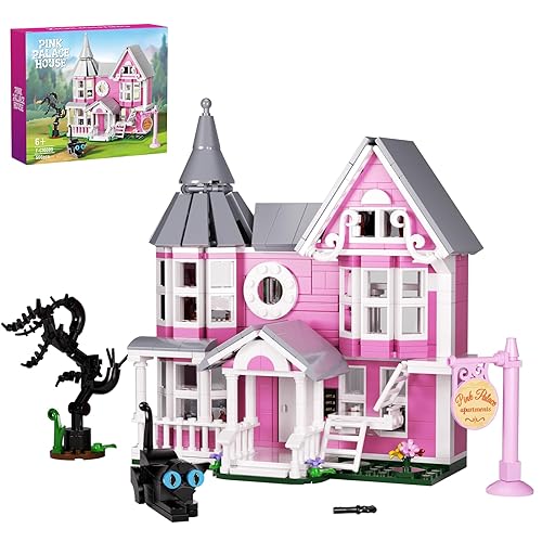 Pink Palace House Building Set, Halloween Mansion Model Toys Kit, Haunted House Building Blocks, Compatible with Lego, Horror Architecture for Kids Adults, Christmas or Holiday (566PCS)