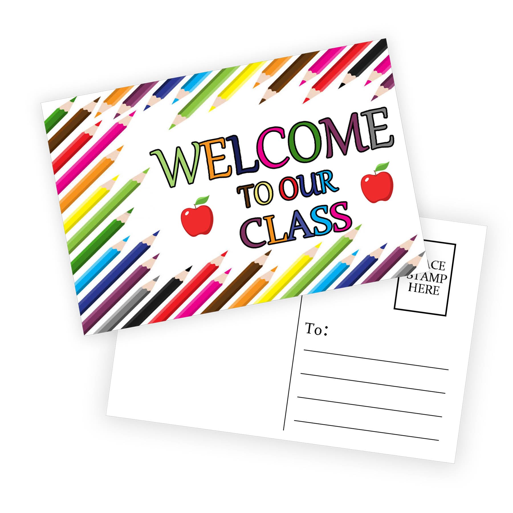 Generic 100 Pcs Welcome Back to School Postcards 4x6 Inch Multicolored Pencil Ideal Postcard Stamps Welcome Greeting Cards Back to School Teacher Supplies Postcards