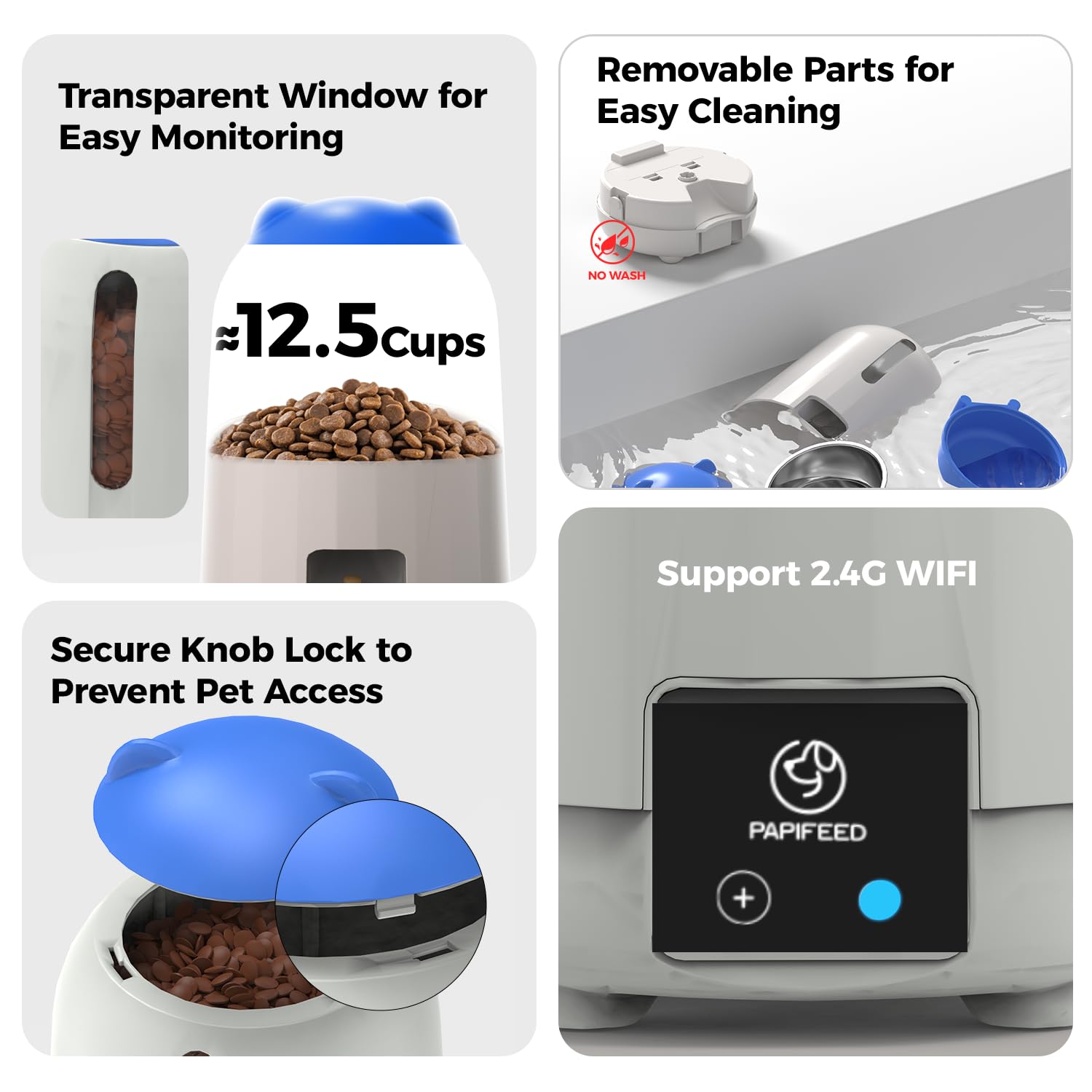 PAPIFEED Automatic Cat Feeder with Camera, App-Controlled WiFi Auto Food Dispenser, Dual Power Backup, Slow Feeding Mode, 3L Moisture-Proof Feeder for Cats & Small Dogs (Blue) - image 4