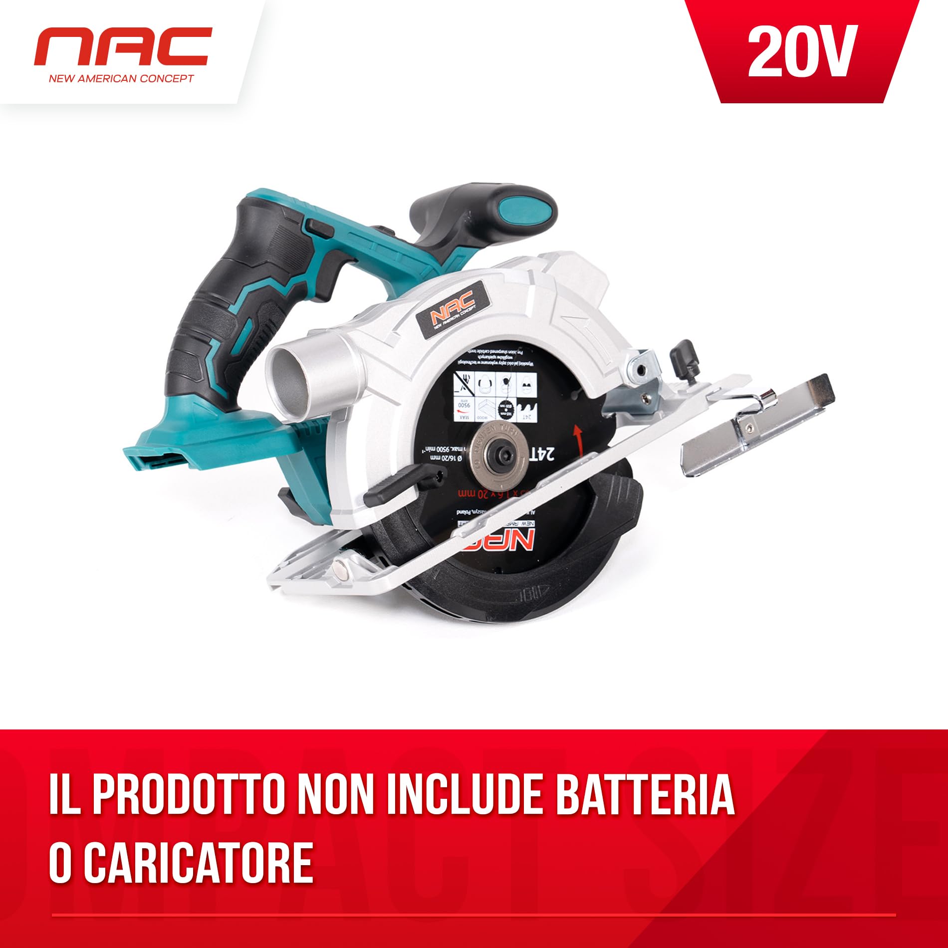 NAC NEW AMERICAN CONCEPT Sierra Circular Manual con Láser de Guía - Sierra Circular a Batería con Sistema de Extracción de Polvo y Virutas - Sierra de Inmersión sin Baterías ni Cargador