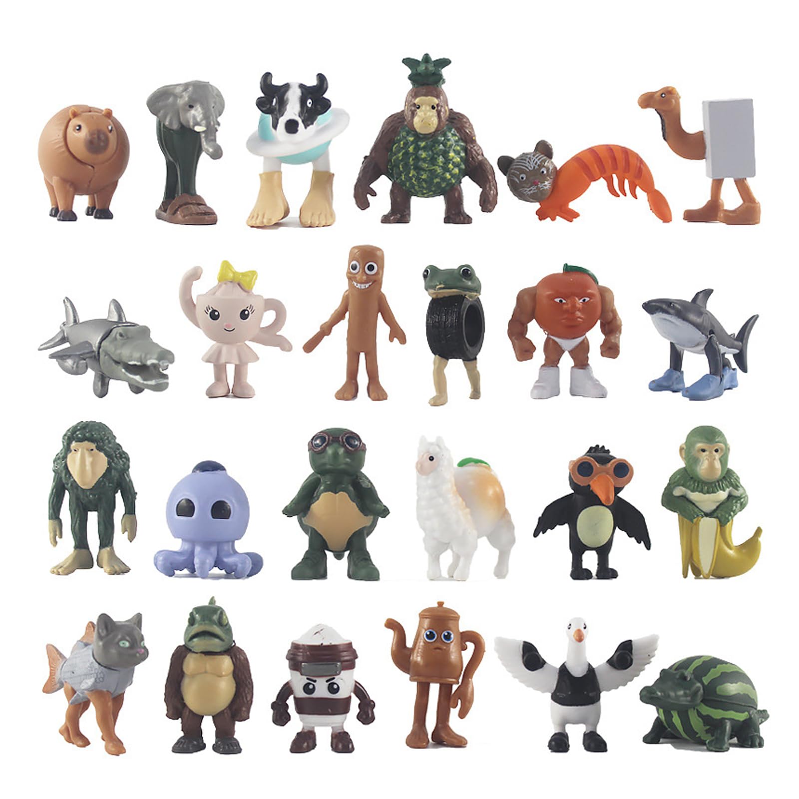 Chimpanzini Bananini Figure, 24 Pezzi Italian Brainrot Figure Set, Figurine Uomo di Legno, Decorazione da Scrivania, Regali per Fan, Colleghi, Amici