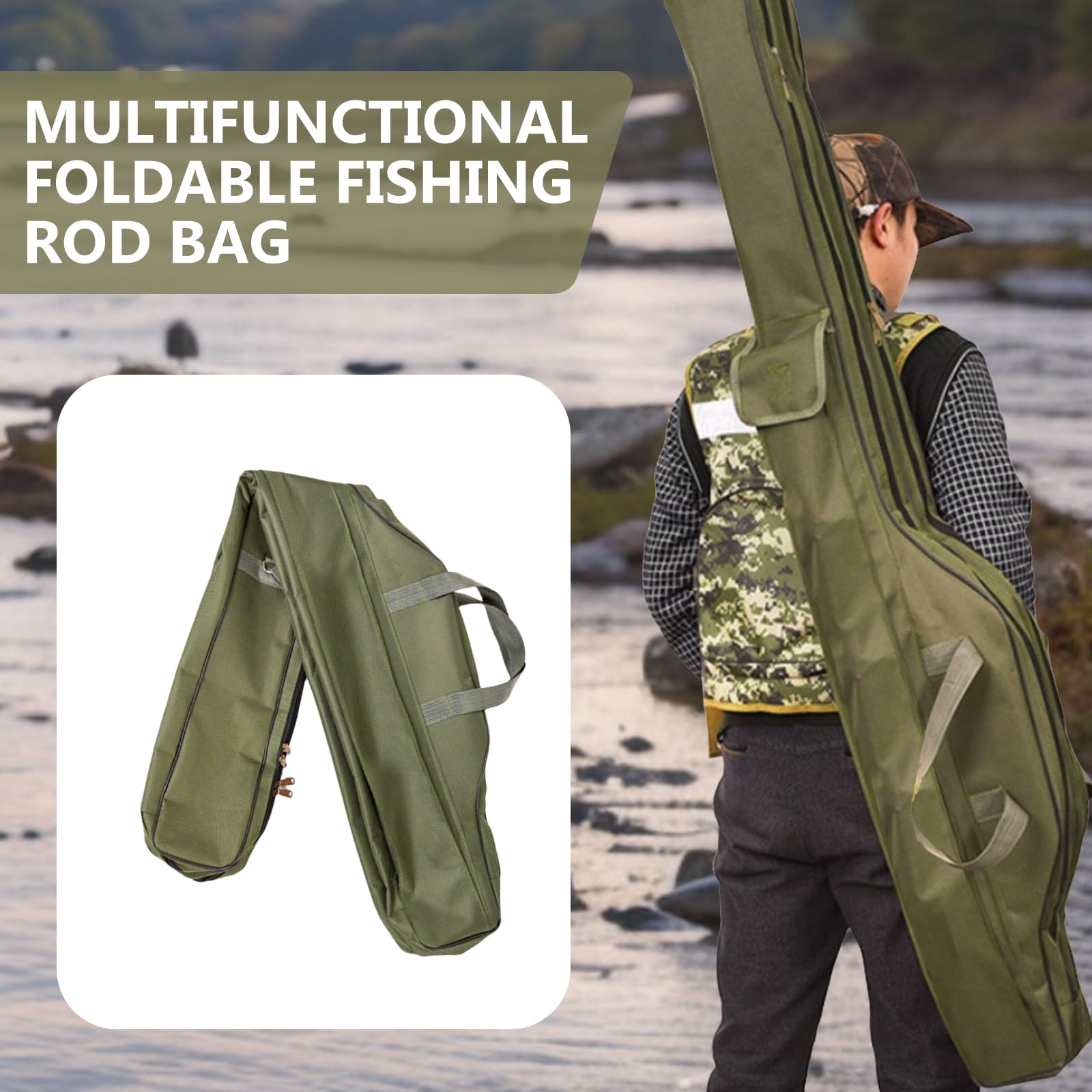 3 Lagige Angeltasche, Rutentasche, Angelruten Tasche, Angelrutentaschen, Faltbarer Angelrute Tasche, Fishing Rutentasche, Fishing Bag Für Angelruten Angelgerät Reise Aufbewahrungstasche (Grün)