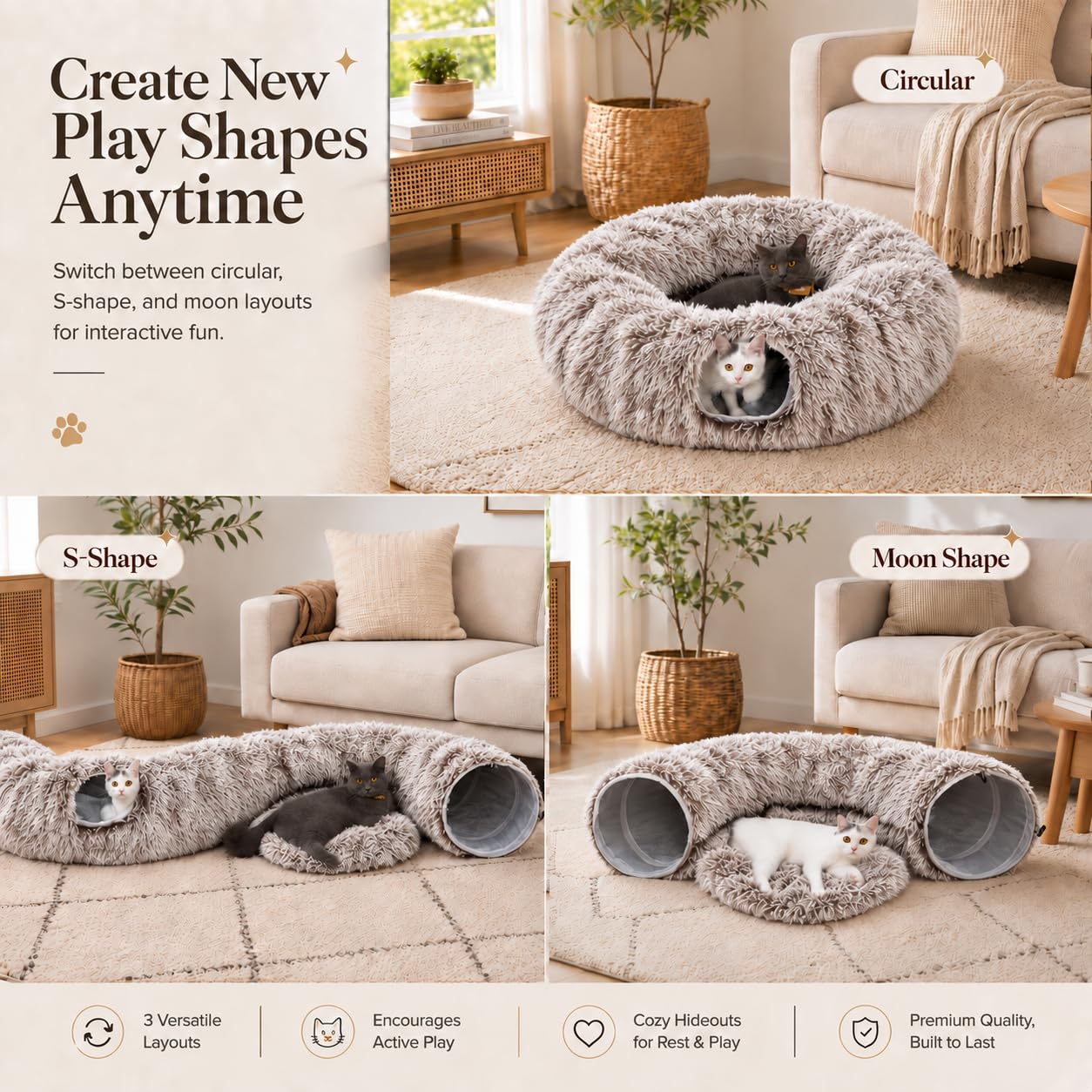 LUCKITTY Plush Cat Tunnel Bed, additional listing photo 2