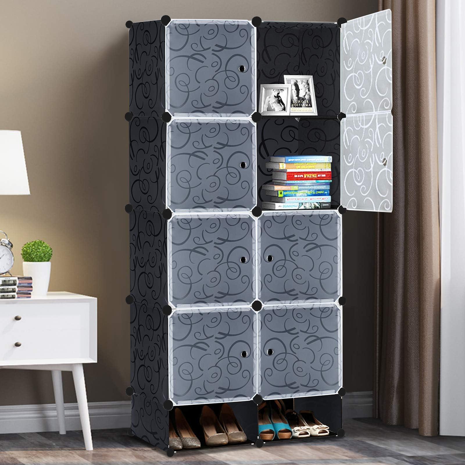 AufuN Doe-het-zelf kledingkast, reksysteem, schoenenrek met kledingstang, modulaire combi-kast, ruimtebesparend steekreksysteem, boekenrek, draagbare vouwkast met deuren (20 kubussen, beige