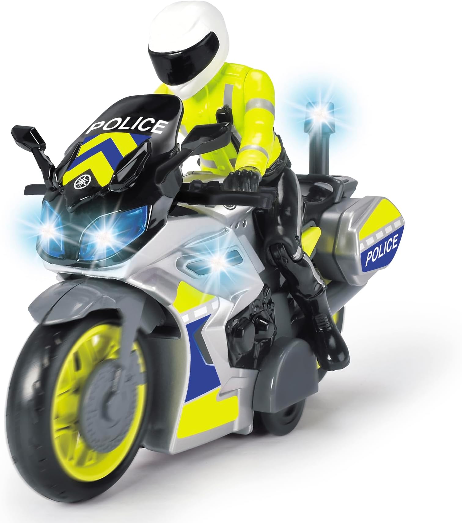 203712018 Yamaha Motorbike Toy with Police Figure for Children from 3 Years with Blue Light and Siren, Freewheel, 17 cm Long, Multicoloured, One Size