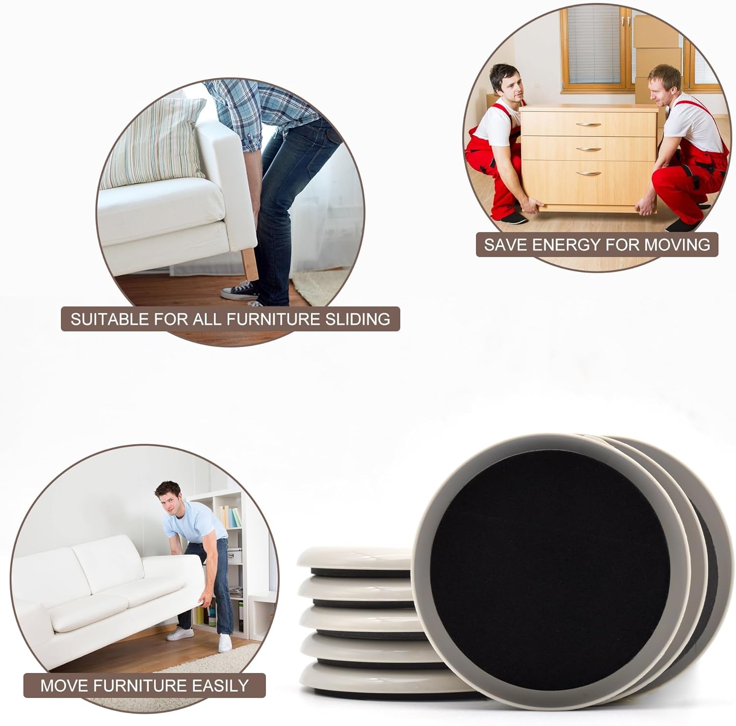 Furniture Sliders, Furniture Sliders Pads for Hardwood Floors, Chair Legs Floors Protectors, Reusable Round Glides Glider, Heavy Duty Furniture Movers Sliders (8 Pcs, 3 1/2inch，Coffee)