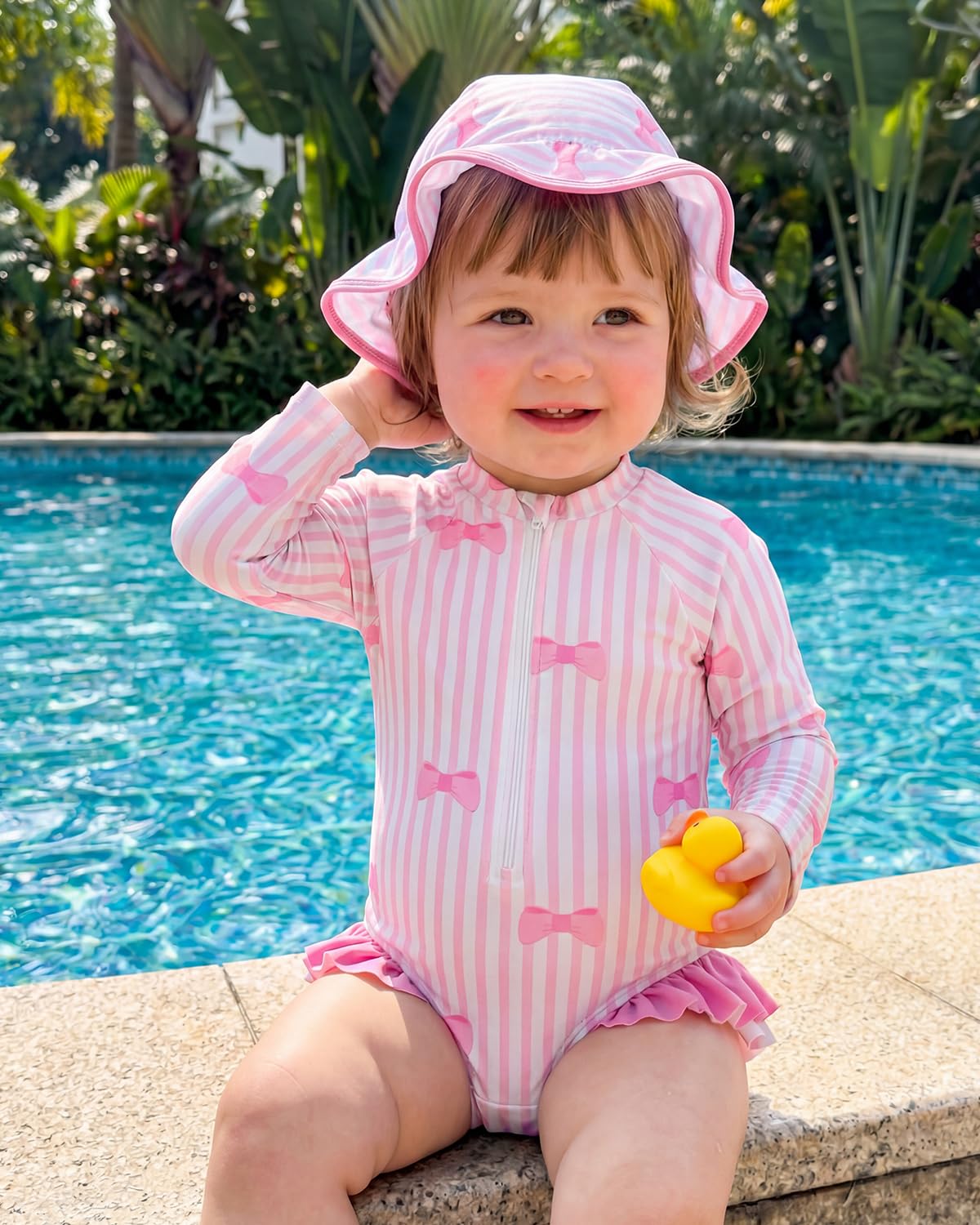 JiAmy Maillot de bain pour bébé fille avec chapeau de soleil, manches longues, protection UV, maillot de bain pour bébé fille