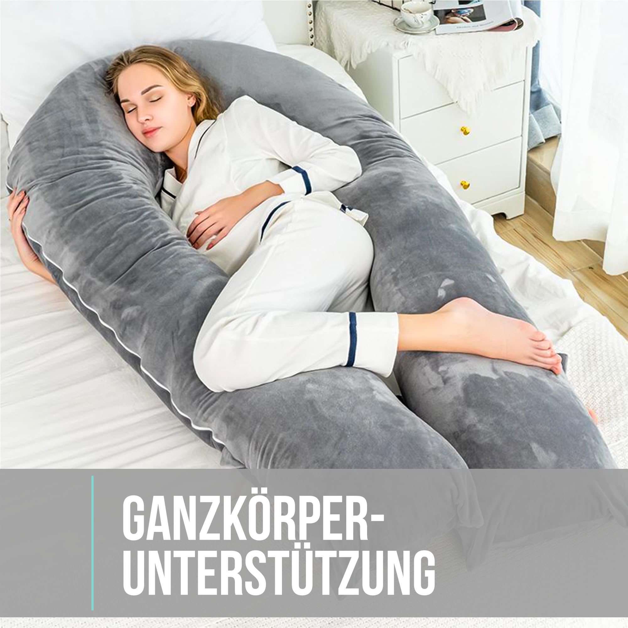Strex Schwangerschaftskissen XXL - 280cm - Abnehmbarer Bezug - Seitenschläferkissen/Body Pillow/Körperkissen/Stillkissen