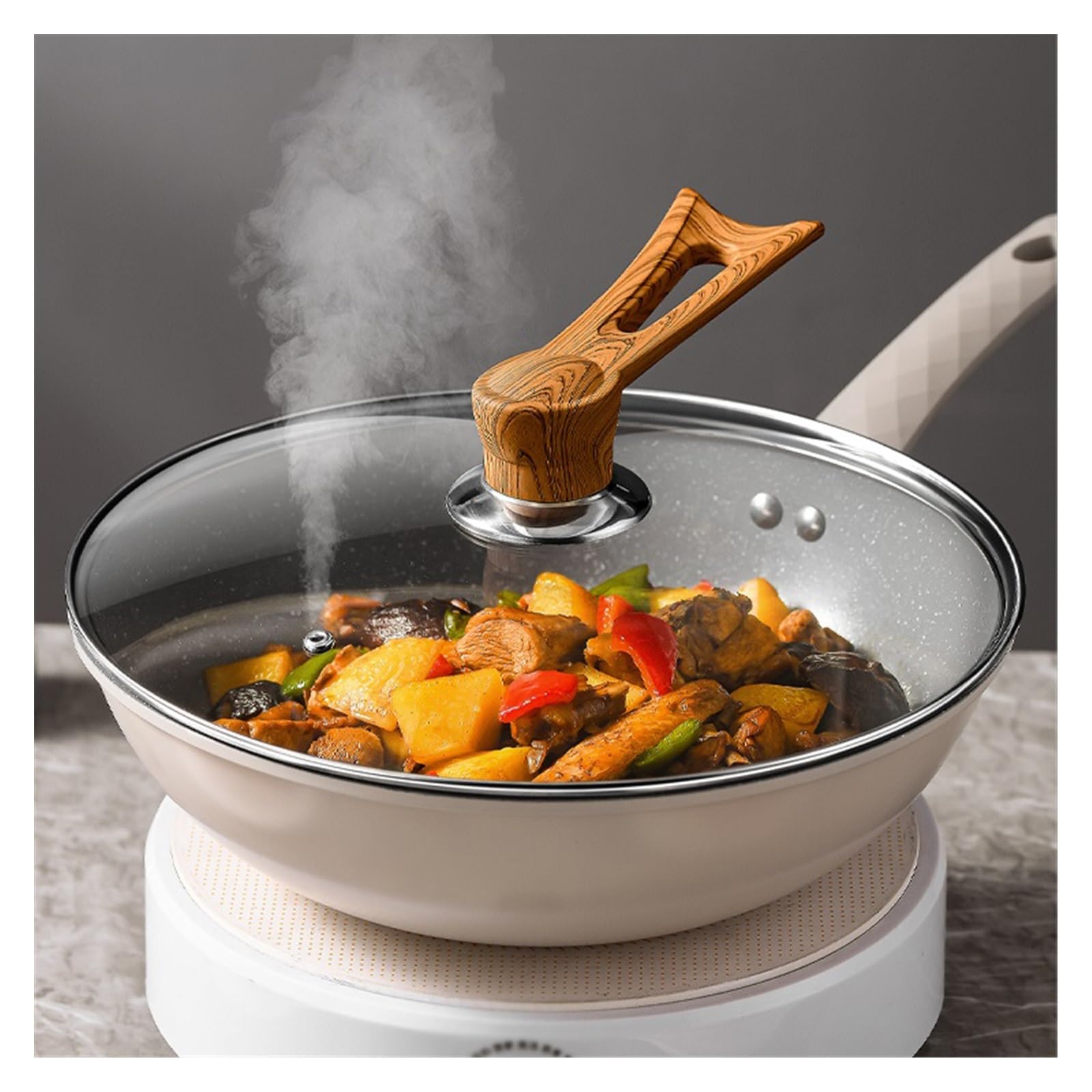 Coperchio universale per padelle, 16-32 cm, coperchio per padelle con manico lungo, coperchio per padelle, coperchio a cupola per cottura, coperchi in vetro per pentole, coperchio di ricambio per pent