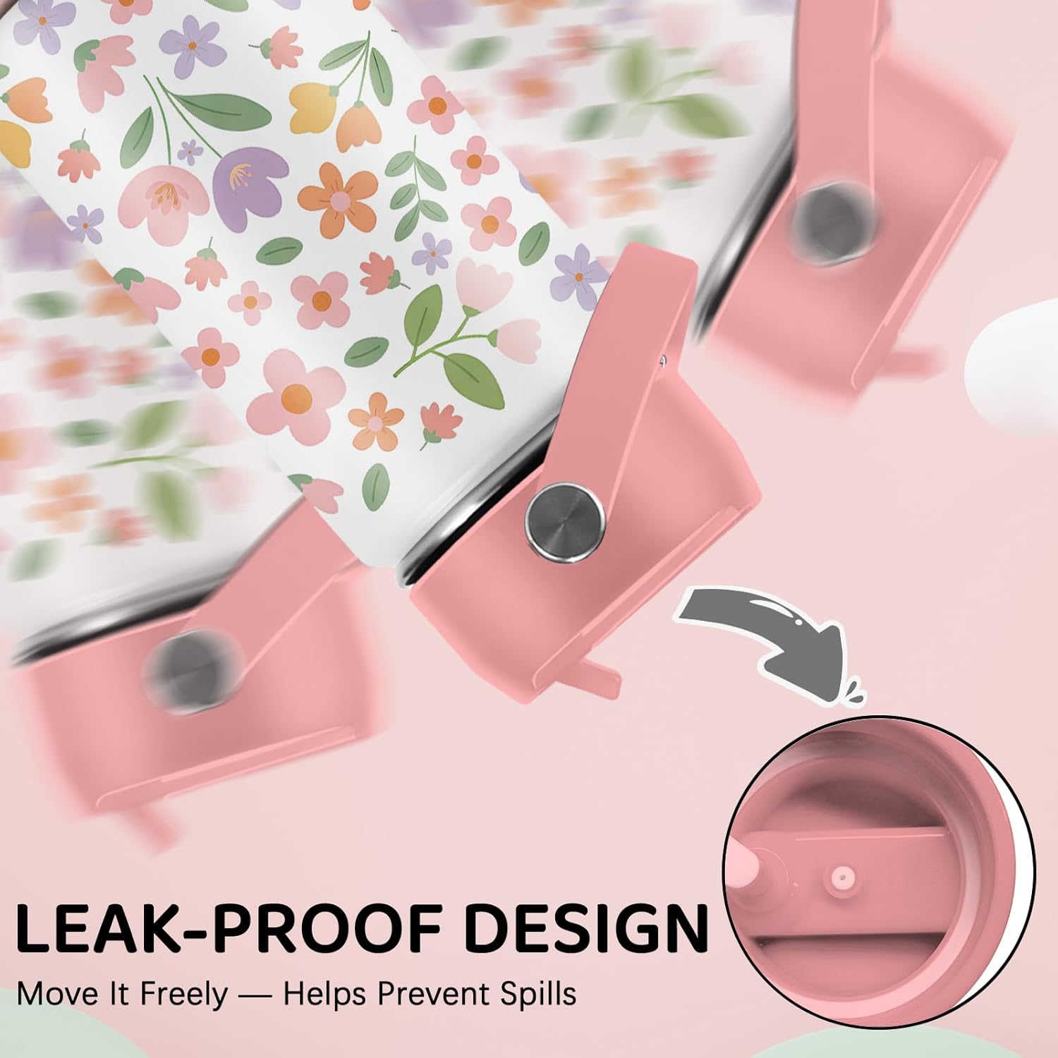 Flower Water Bottle for Son & Daughter, Stainless Steel Insulated Tumbler with Straw Lid and Handle, 12oz Reusable Leak-Proof Bottle for Sports - Image 5