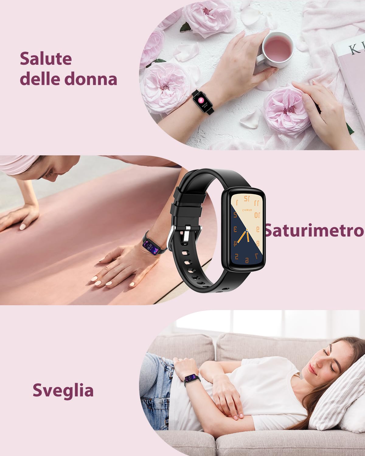 SHANG WING Smartwatch Donna con Cardiofrequenzimetro Ossigeno del Sangue Pedometro Orologio Sportivo Fitness con Sfondo Mio Foto Monitoraggio Sonno Sveglia Notifiche Controllo della Musica Nero