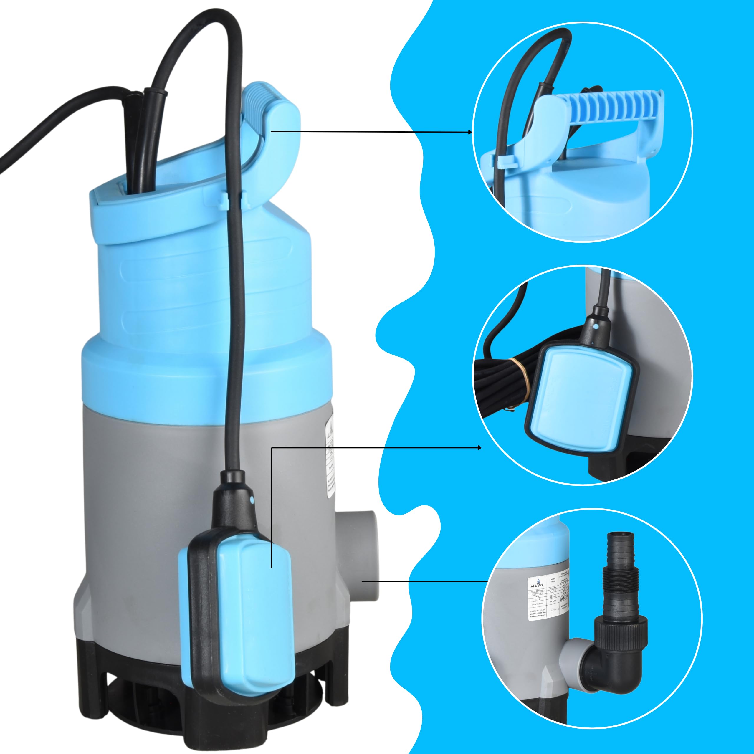 Pompa Sommersa FLX 400 (400 W, 8100 l/h, prevalenza max. 5 m) - Pompa Sommergibile per Acque Chiare e Sporche con Galleggiante - Ideale per Liquami, Fognature, Cantina, Giardino, Casa e Acqua Piovana