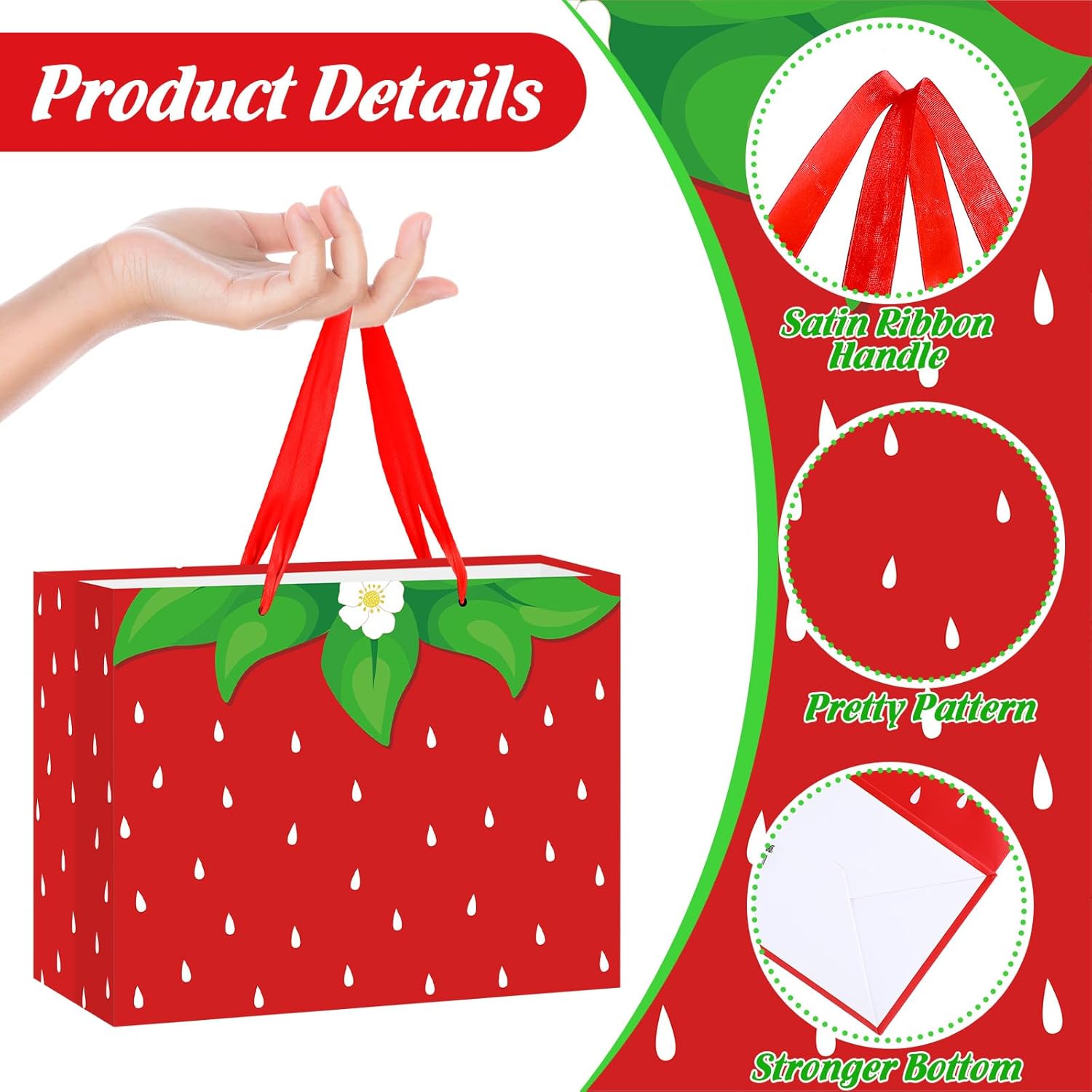Yoirrat Strawberry Gift Bag Sweet Birthday Decorations Red Gift Wrapping Bag with Tissue Paper and Greeting Card for Strawberry Theme Baby Girl Baby Shower Birthday Party Supplies - Image 6