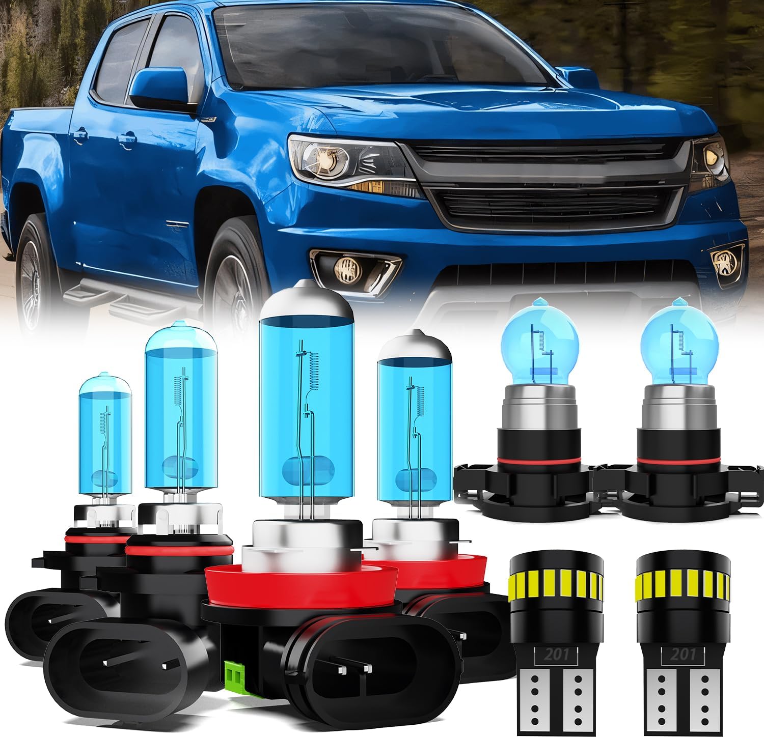 Headlight Bulbs License Plate Lights Fit For Chevrolet Colorado 2015-2020, 9005 High Beam + H11 Low Beam + 5202 Fog Lights Halogen Light Bulb + License Plate Lights, Pack of 8