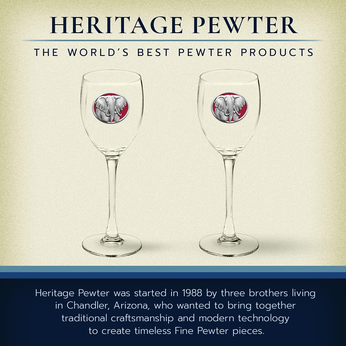 Heritage Pewter Elephant Glass Goblets – Set of 2 | 12 OZ Goblet Wine Glasses | Expertly Crafted Pewter Glass