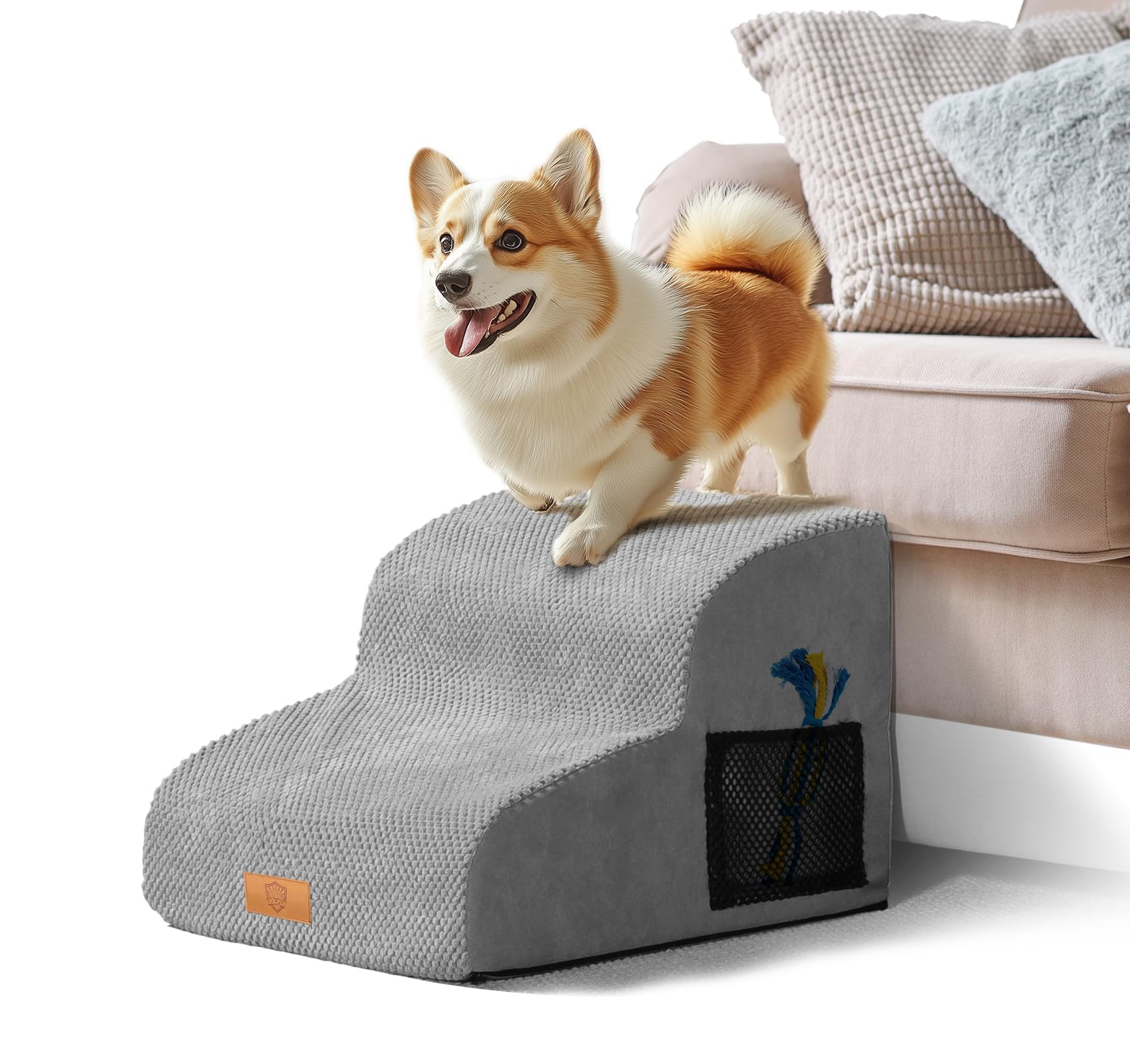 Masthome Escaliers pour Chiens à 2 Marches en Éponge Haute Densité, Rampes Inclinés pour Chien avec Housse Rembourrée Lavable, Echelle Antidérapante pour Chiots et Animaux Agés