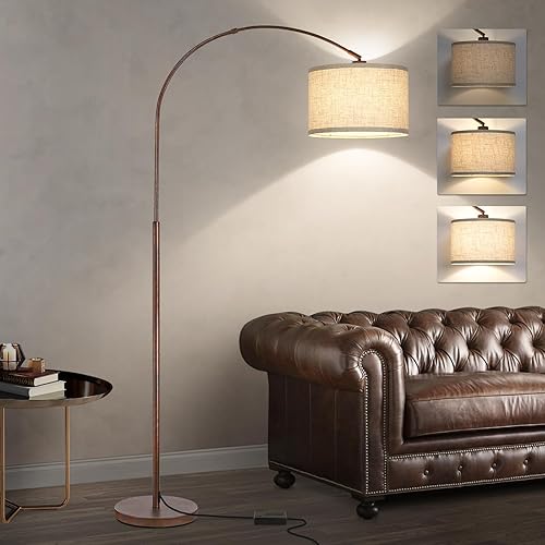 Lámparas de pie arqueadas para sala estar, con regulador de iluminación y pantalla ajustable, de mediados siglo y alta, para leer en sofá y