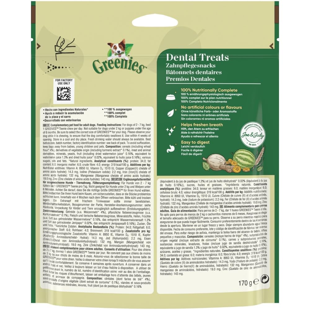 GREENIES Original Teenie – Friandises à Mâcher pour Très Petit Chien – 66 Sticks pour Une Bonne Hygiène Bucco-Dentaire – 170g