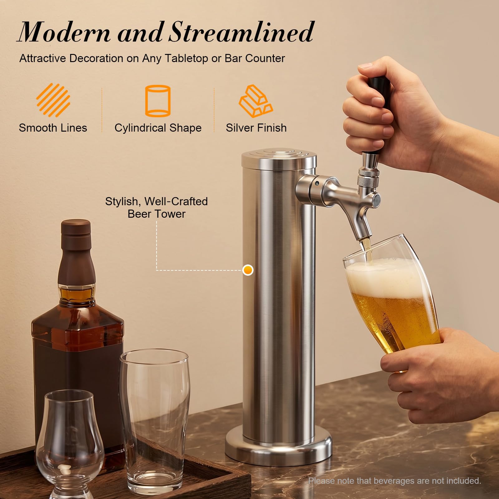 Dispensador de cerveza de 1 vía, acero inoxidable, torre de cerveza profesional con grifo, máquina de barril de cromo pulido para bar y uso doméstico (plata)