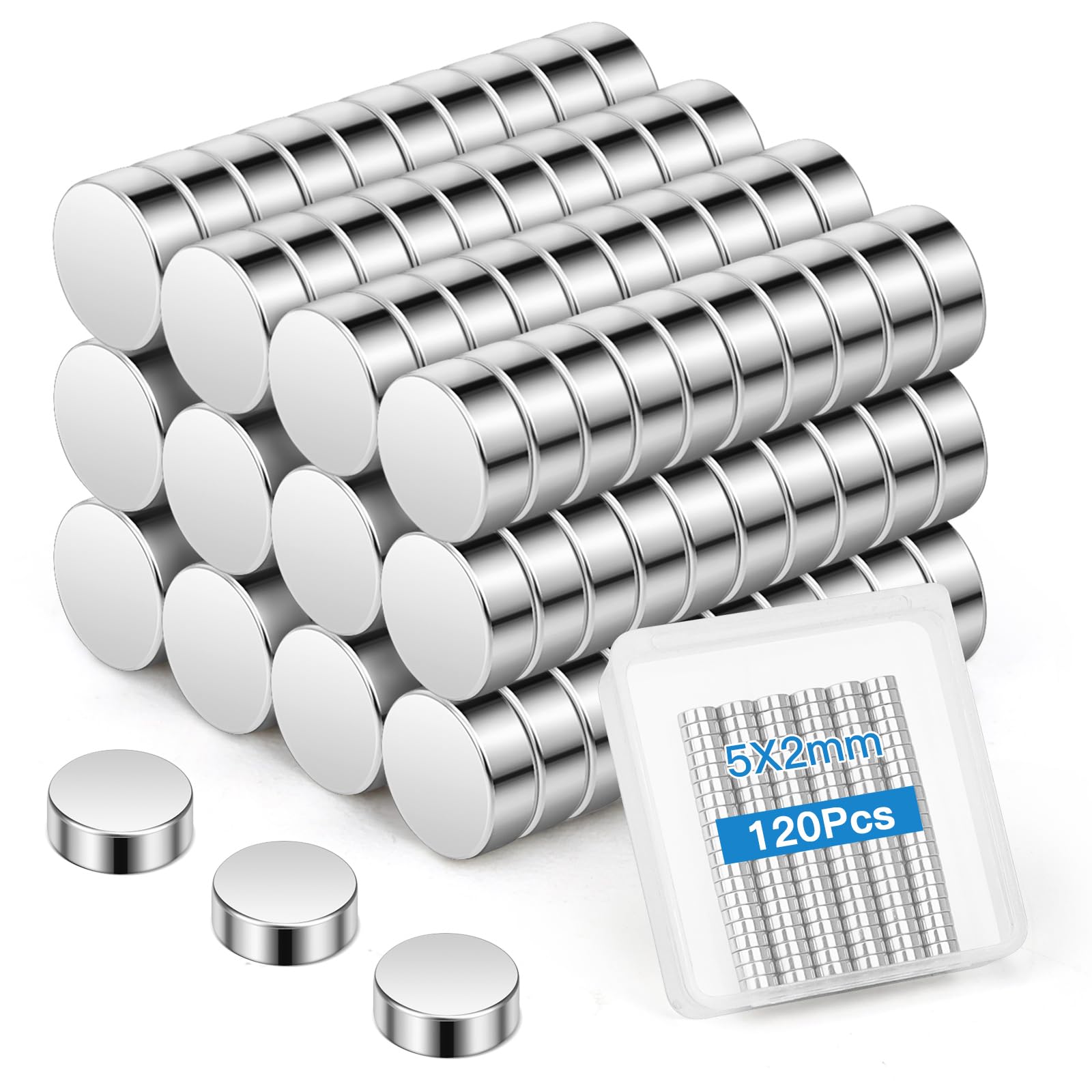 Wzone 5x2mm Strong Magnets - 120 Pack Mini Round Fridge Magnets for Office Crafts, Whiteboard, Pin Board and DIY Picture