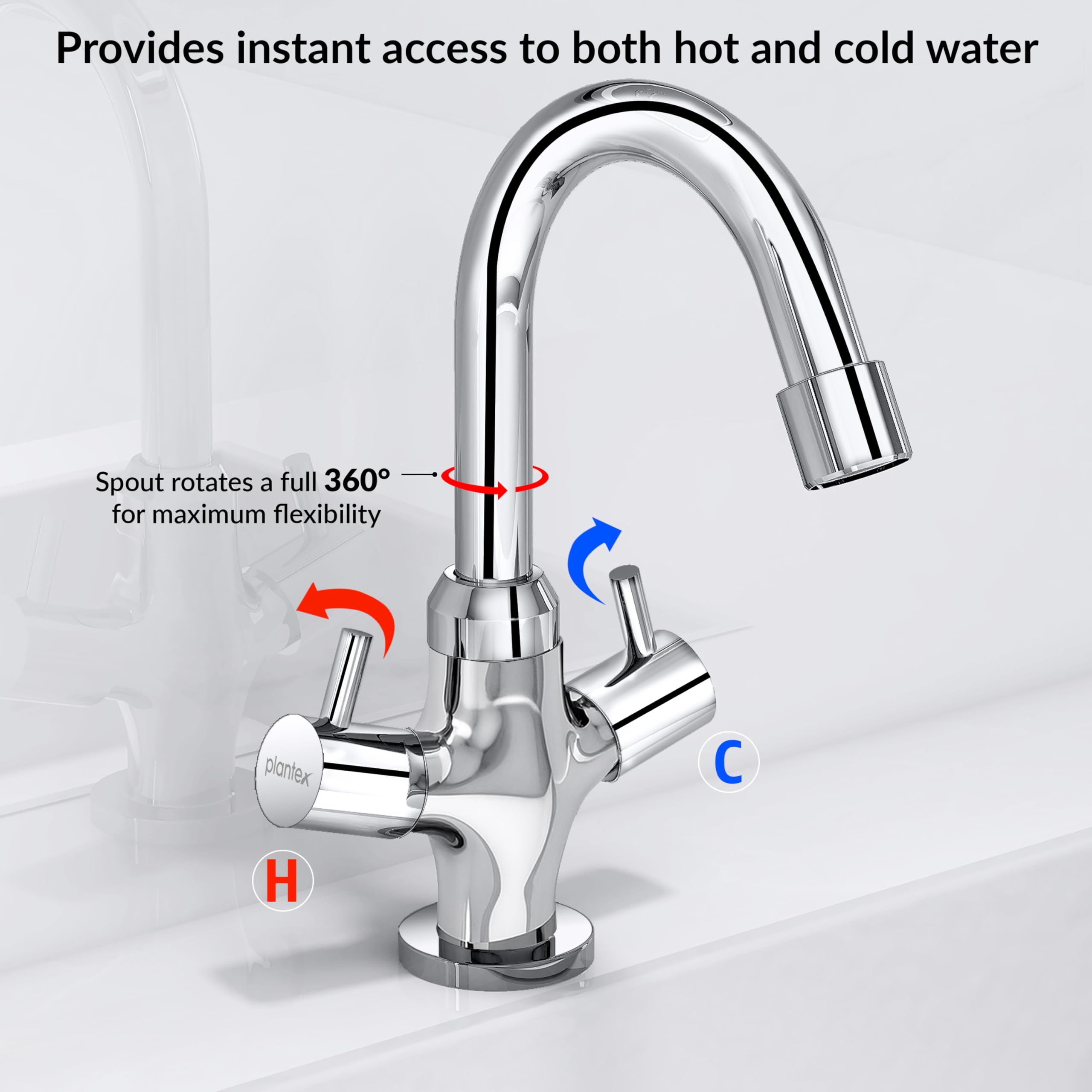 Plantex Brass Basin Mixer Tap - Chrome Finish -4
