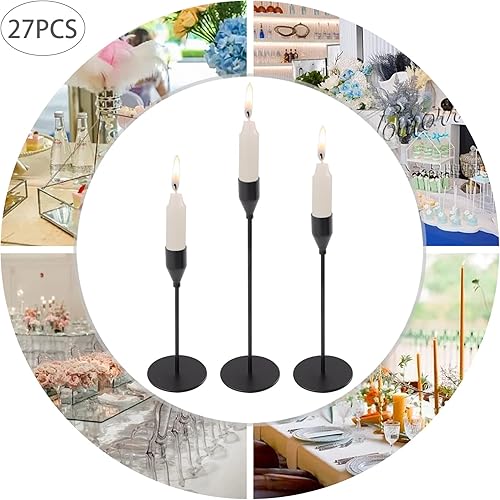 Miniatura 6 de Paquete de 27 portavelas negras 9 juegos de portavelas cónicos soporte largo para candelabros decoración de centro de mesa para el hogar boda